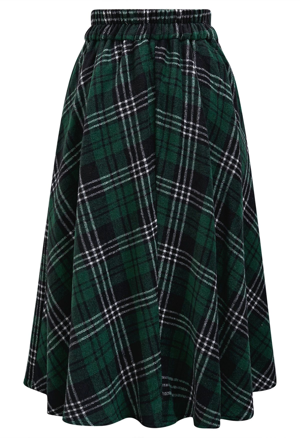 Sophisticated Plaid A-Line Midi Skirt in Dark Green