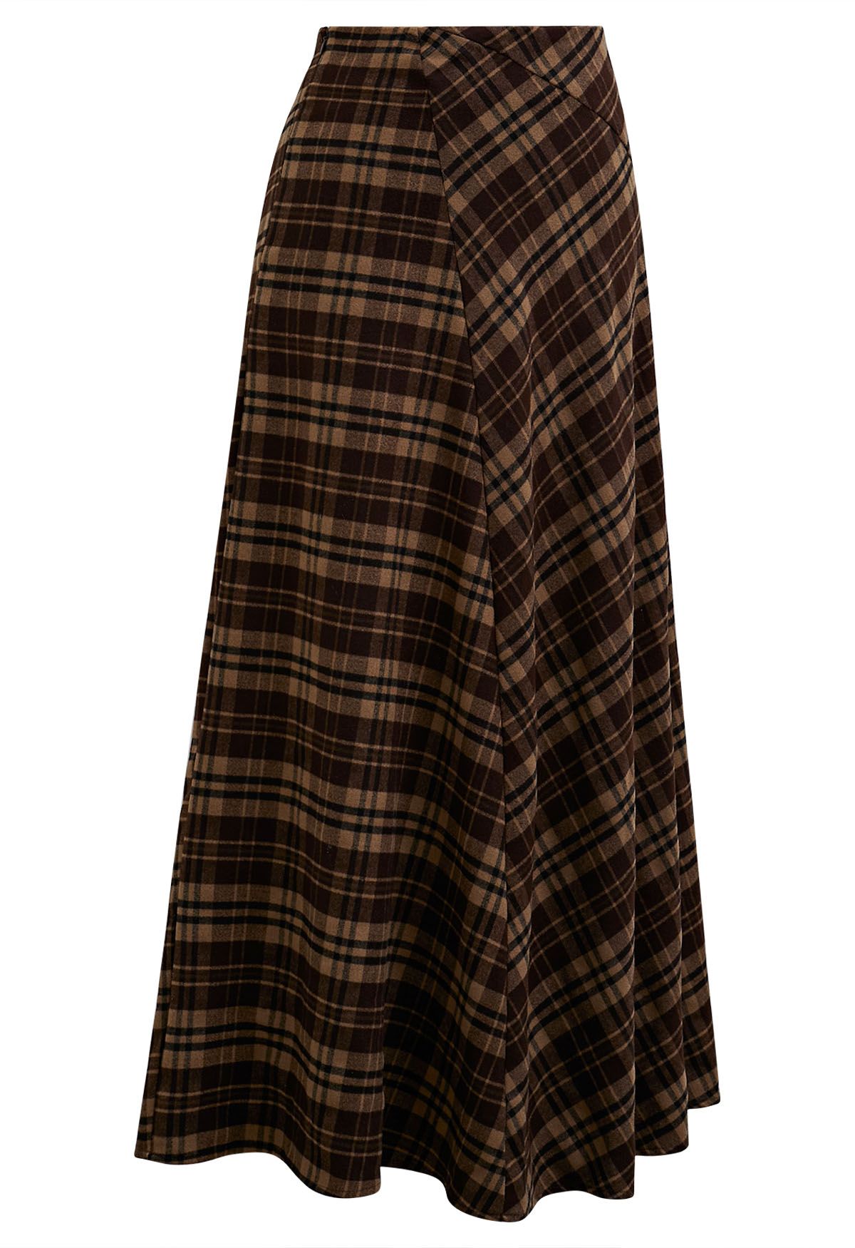 Plaid Lovely Irregular Fake Flap Maxi Skirt in Brown