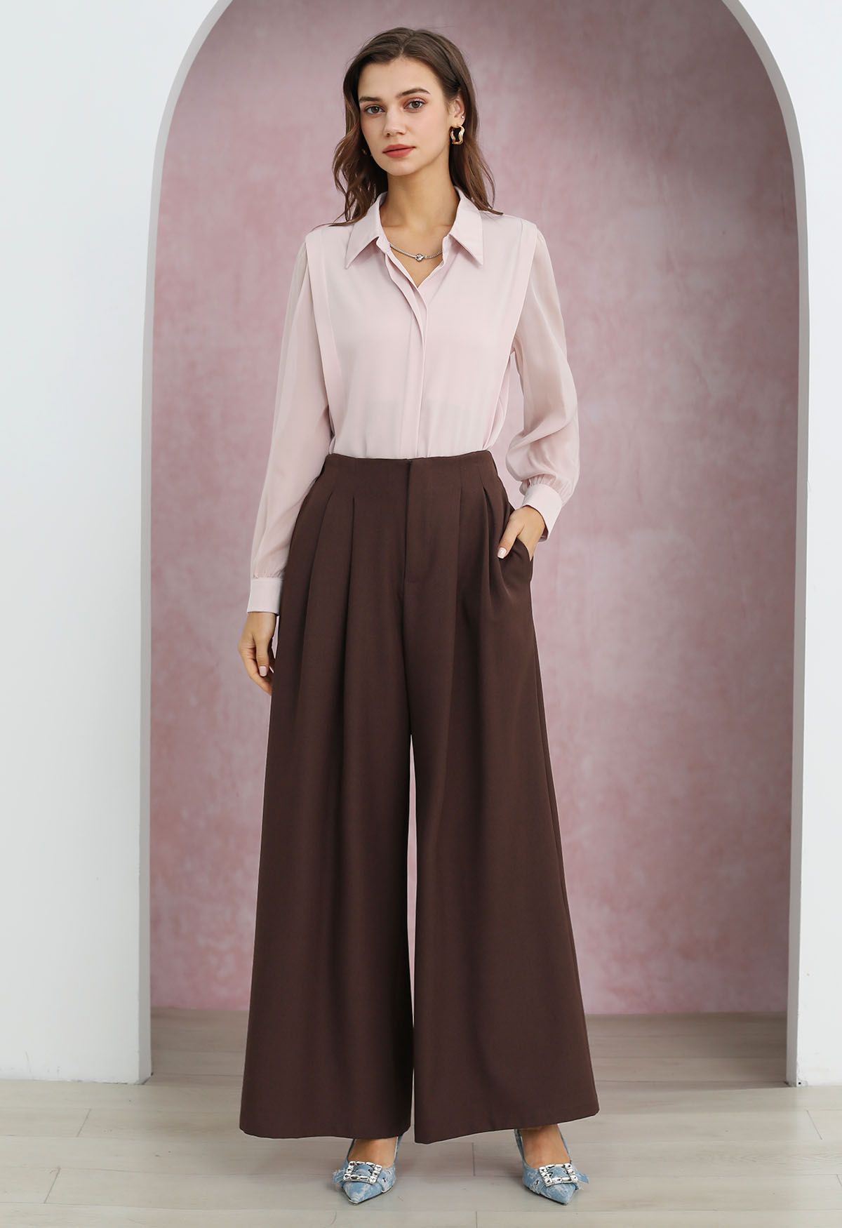 Allure in Motion Elastic Waist Pleats Palazzo Pants in Burgundy