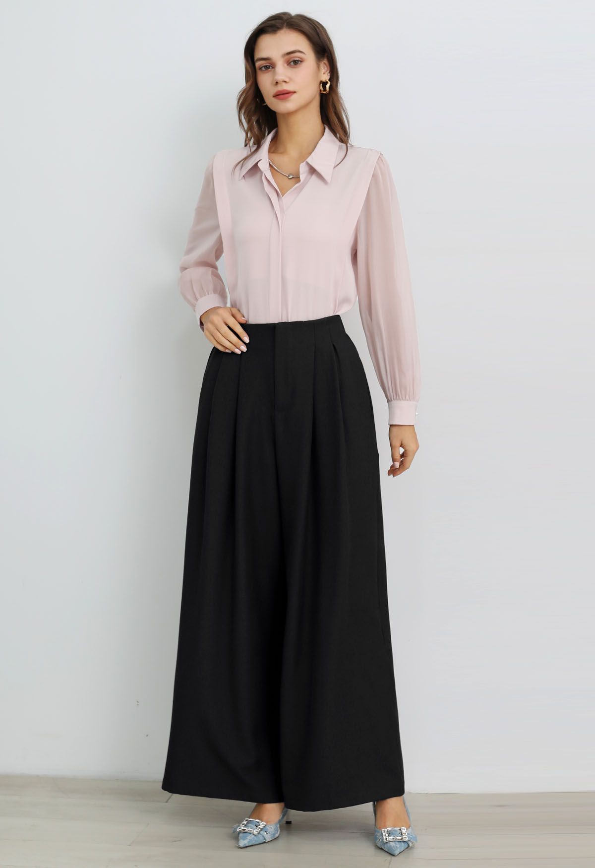 Allure in Motion Elastic Waist Pleats Palazzo Pants in Black