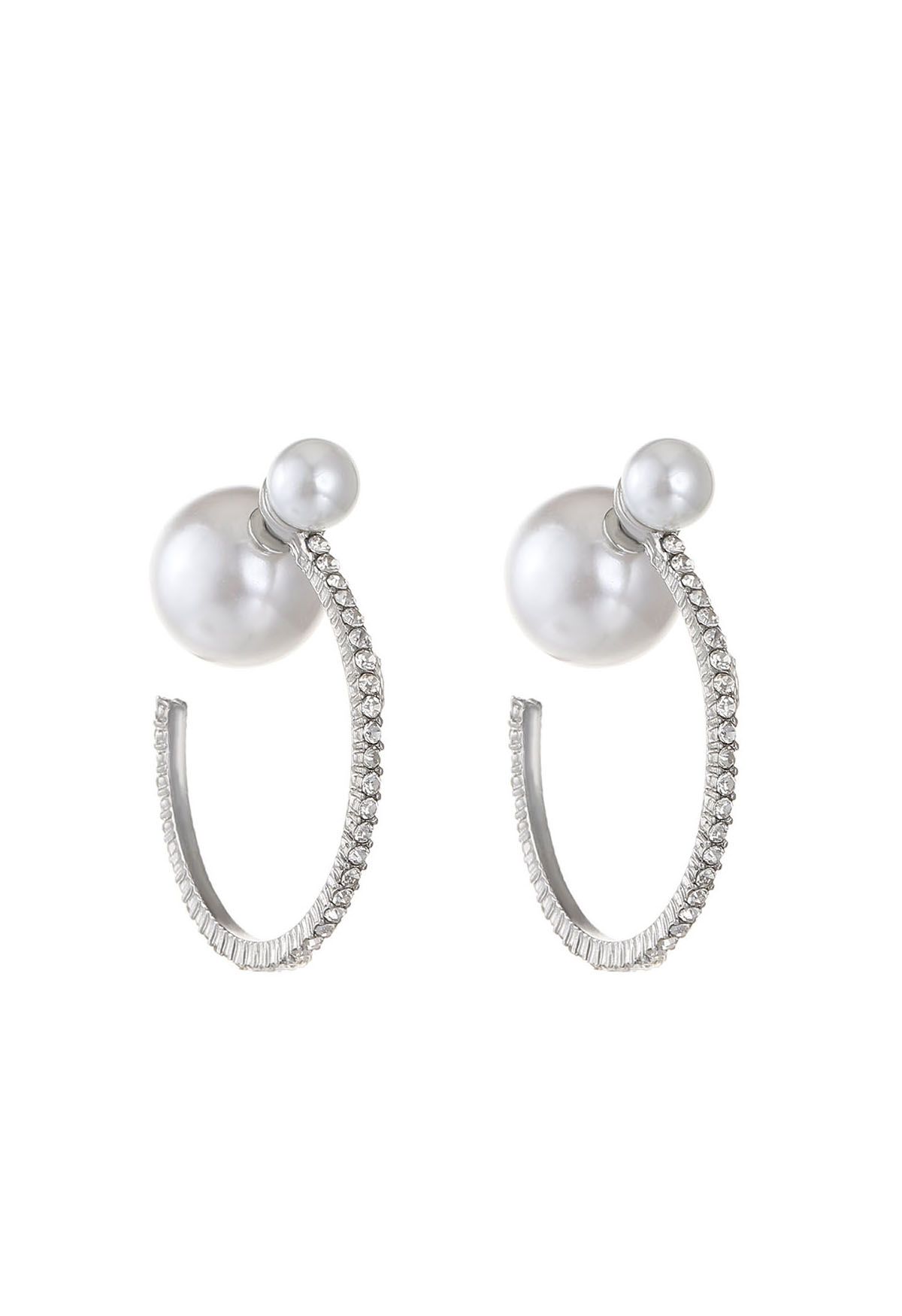 Geometric Pearl Rhinestone Earrings in Silver