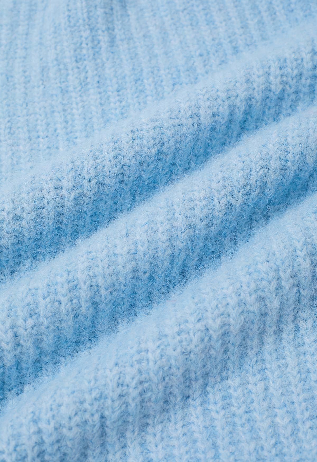 Solid Color Rib Knit Sweater in Light Blue