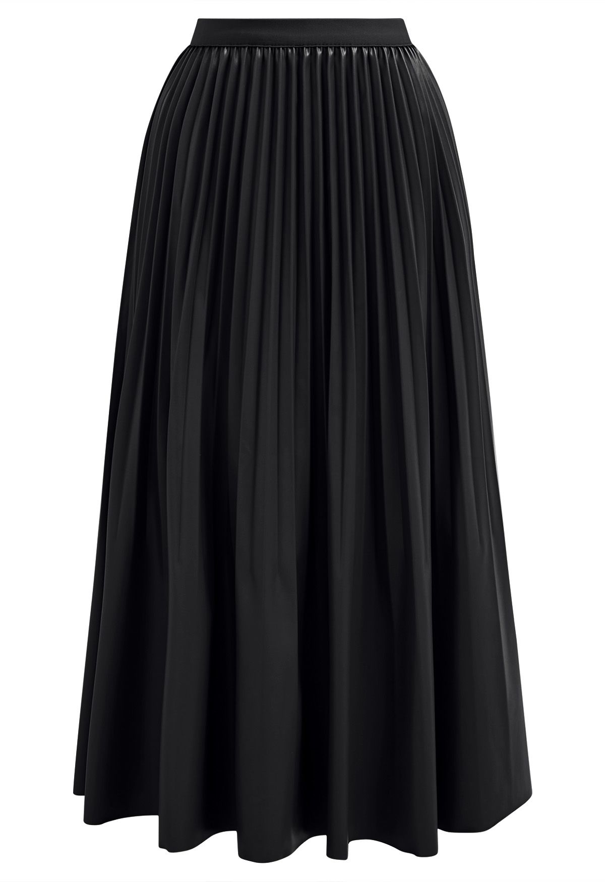 Versatile Faux Leather Pleated Midi Skirt in Black