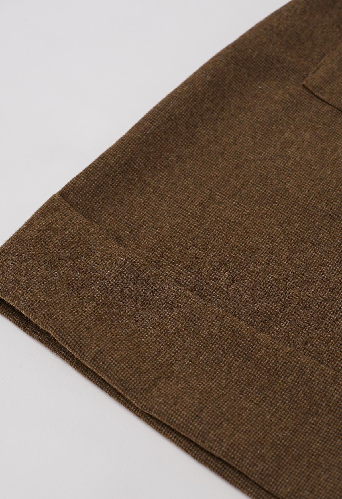 Buttoned Trim Flap Pocket Roll-Hem Tweed Skirt in Brown