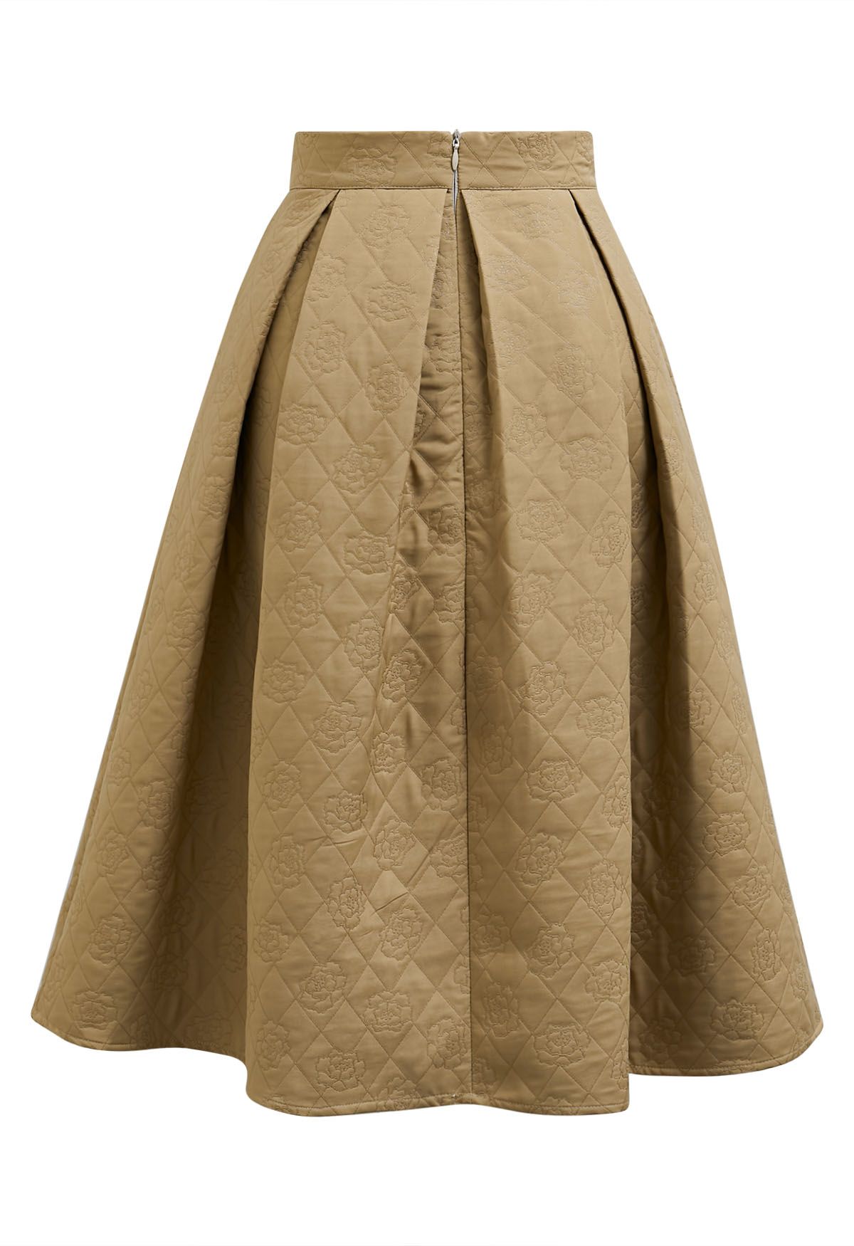 Graceful Silhouette Rose Embossed Pleats Midi Skirt in Gold