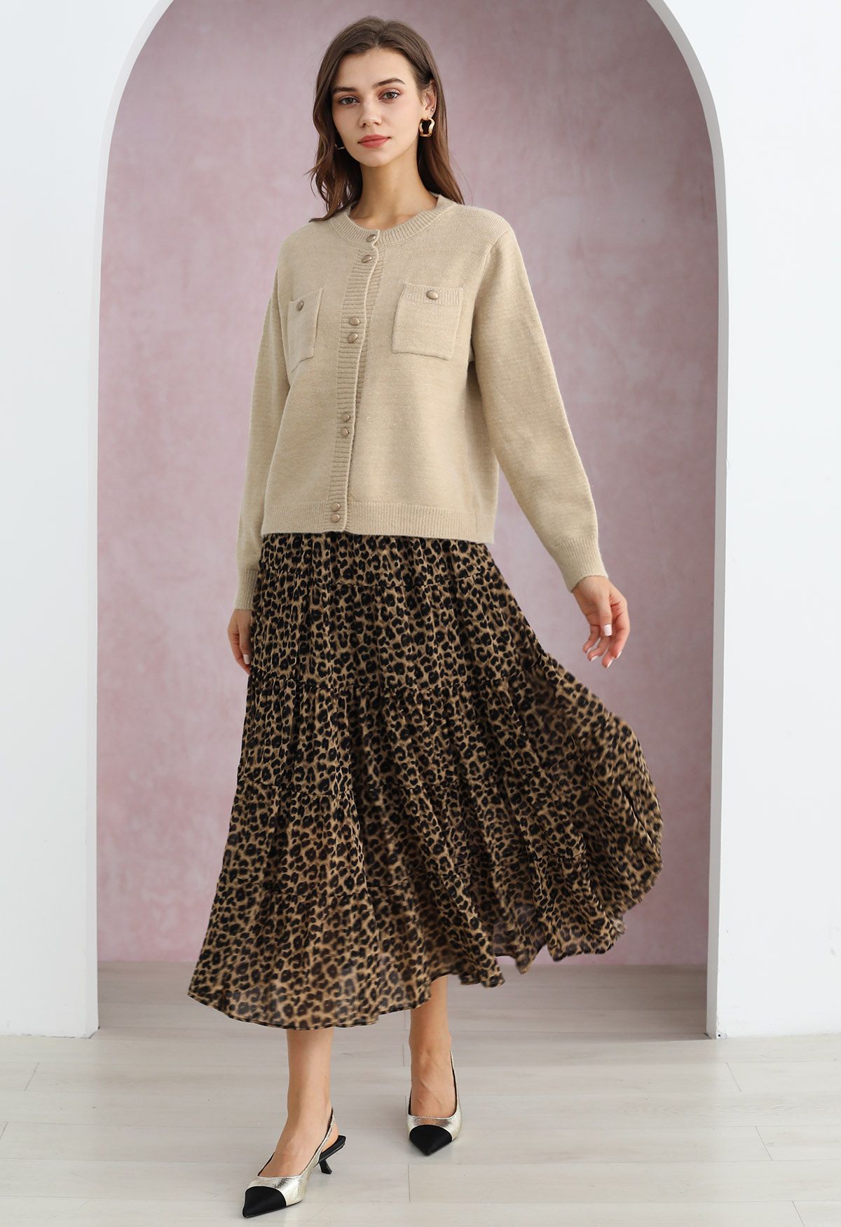 Wild Side Animal Print Chiffon Midi Skirt