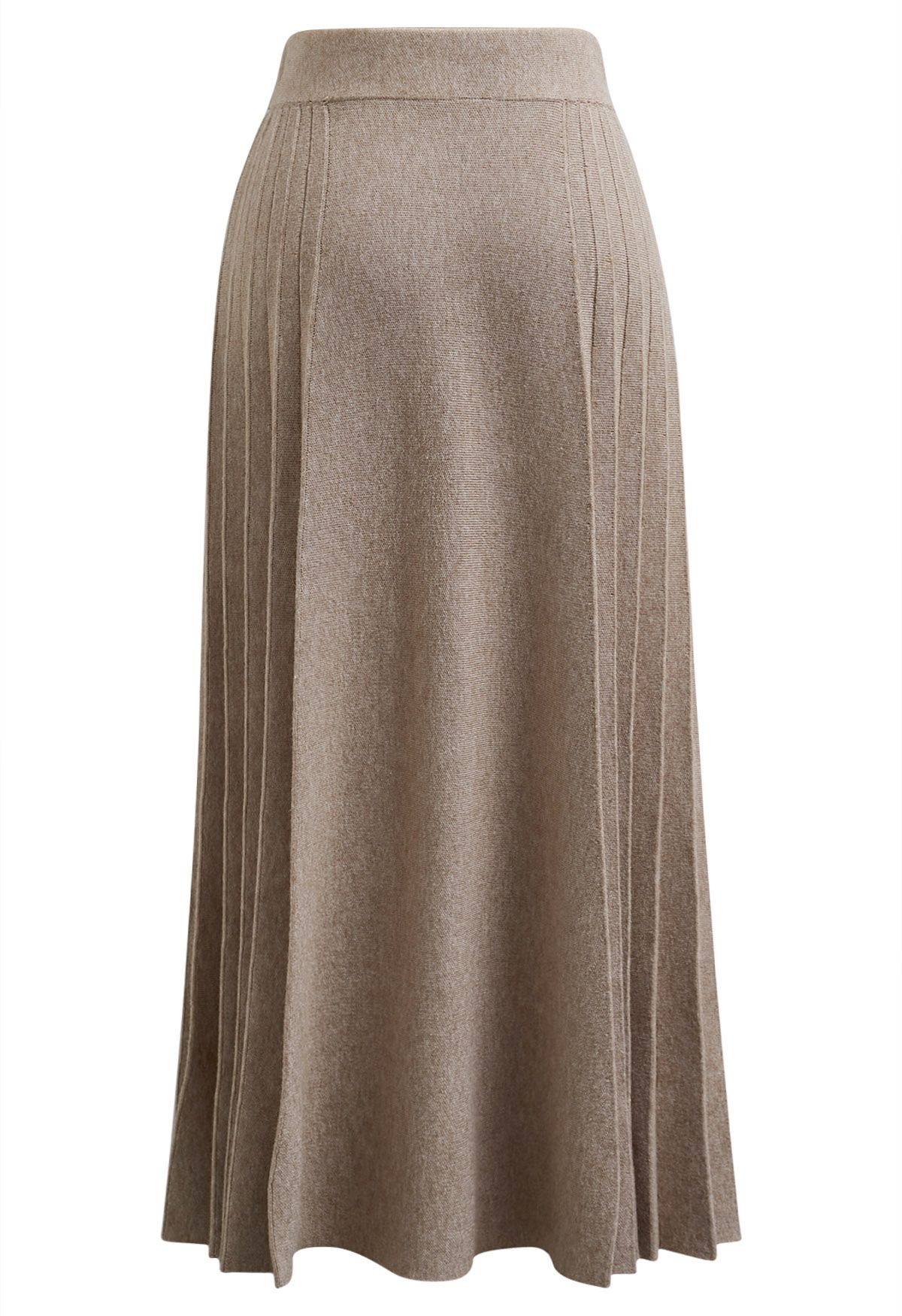 Soft Elegance Button Trim Pleats Knit Skirt in Sand