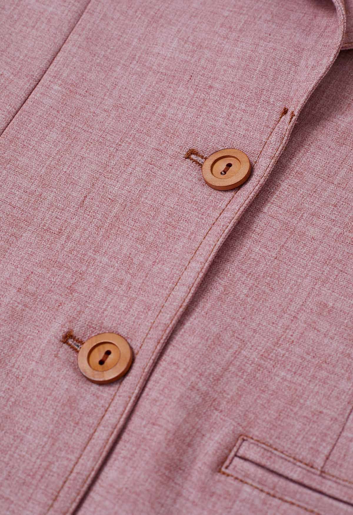 Decorative Pocket Peak Lapel Buttoned Blazer in Pink