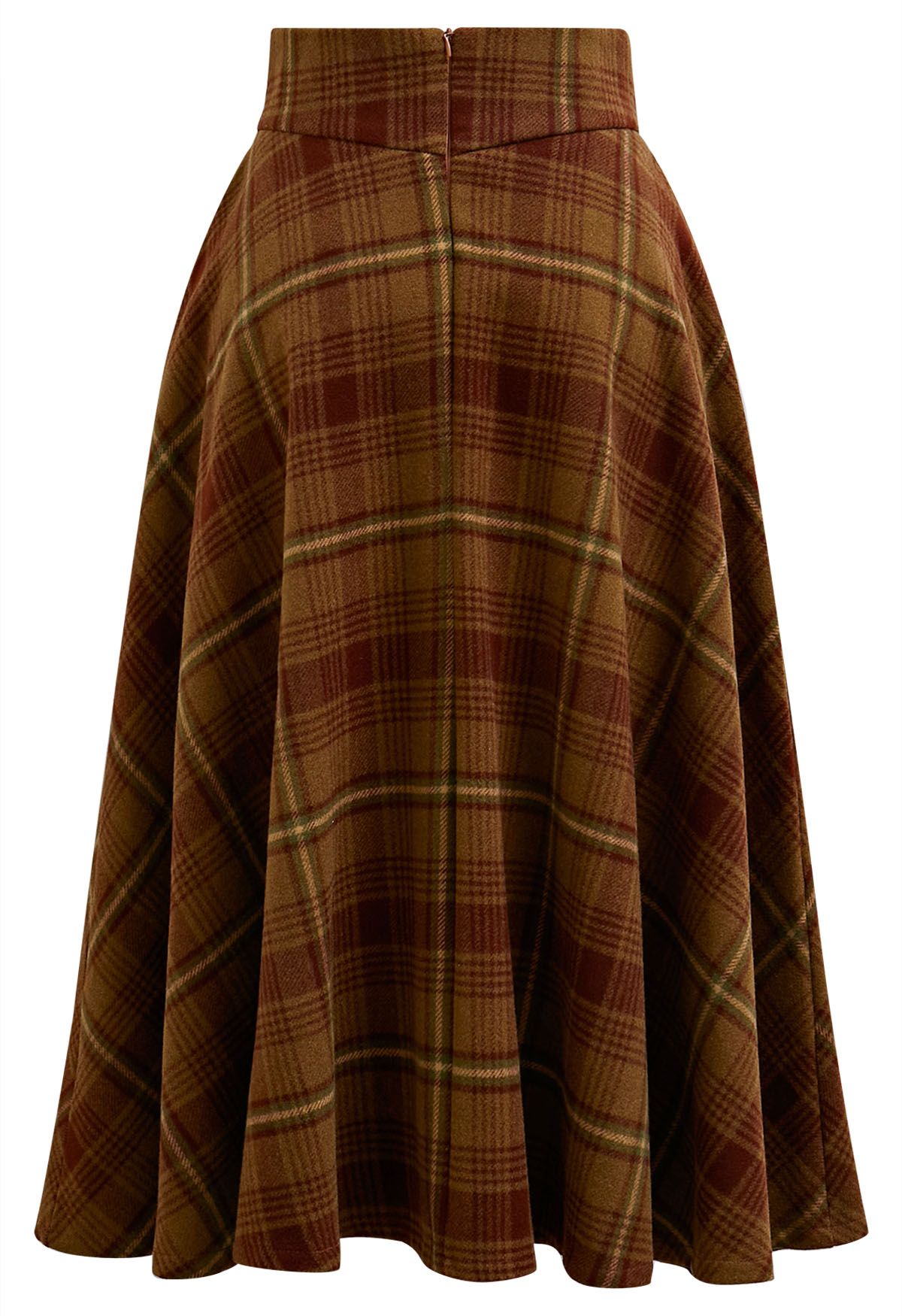 Fall in Plaid Side Pocket A-Line Midi Skirt