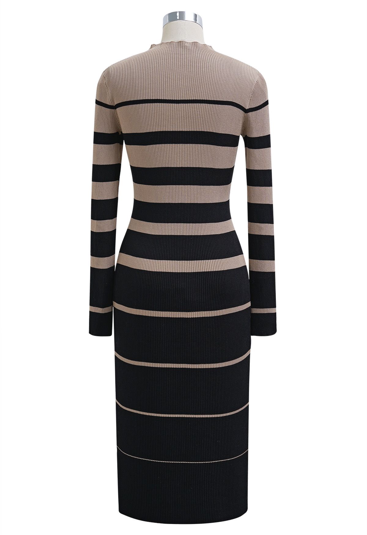 Color Block Stripe Bodycon Knit Midi Dress in Black