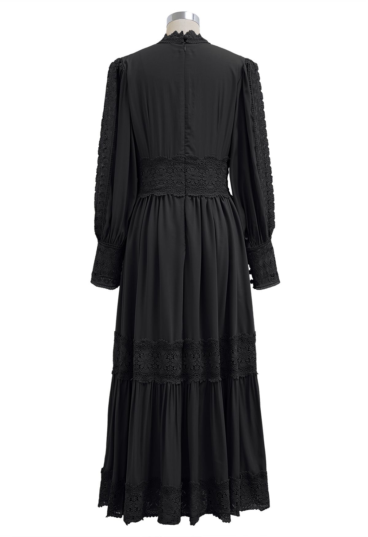 Victorian Elegance Cutwork Lace Maxi Dress in Black