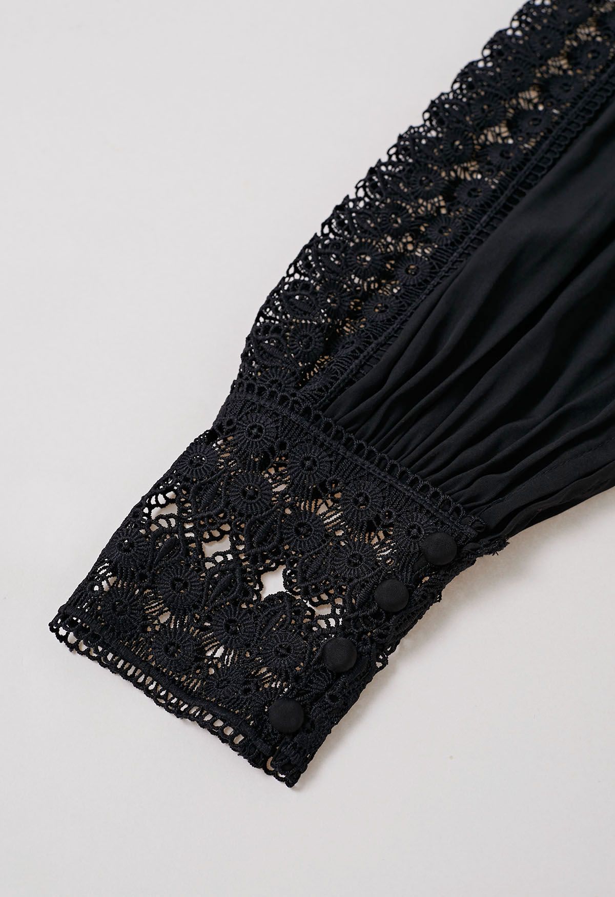 Victorian Elegance Cutwork Lace Maxi Dress in Black