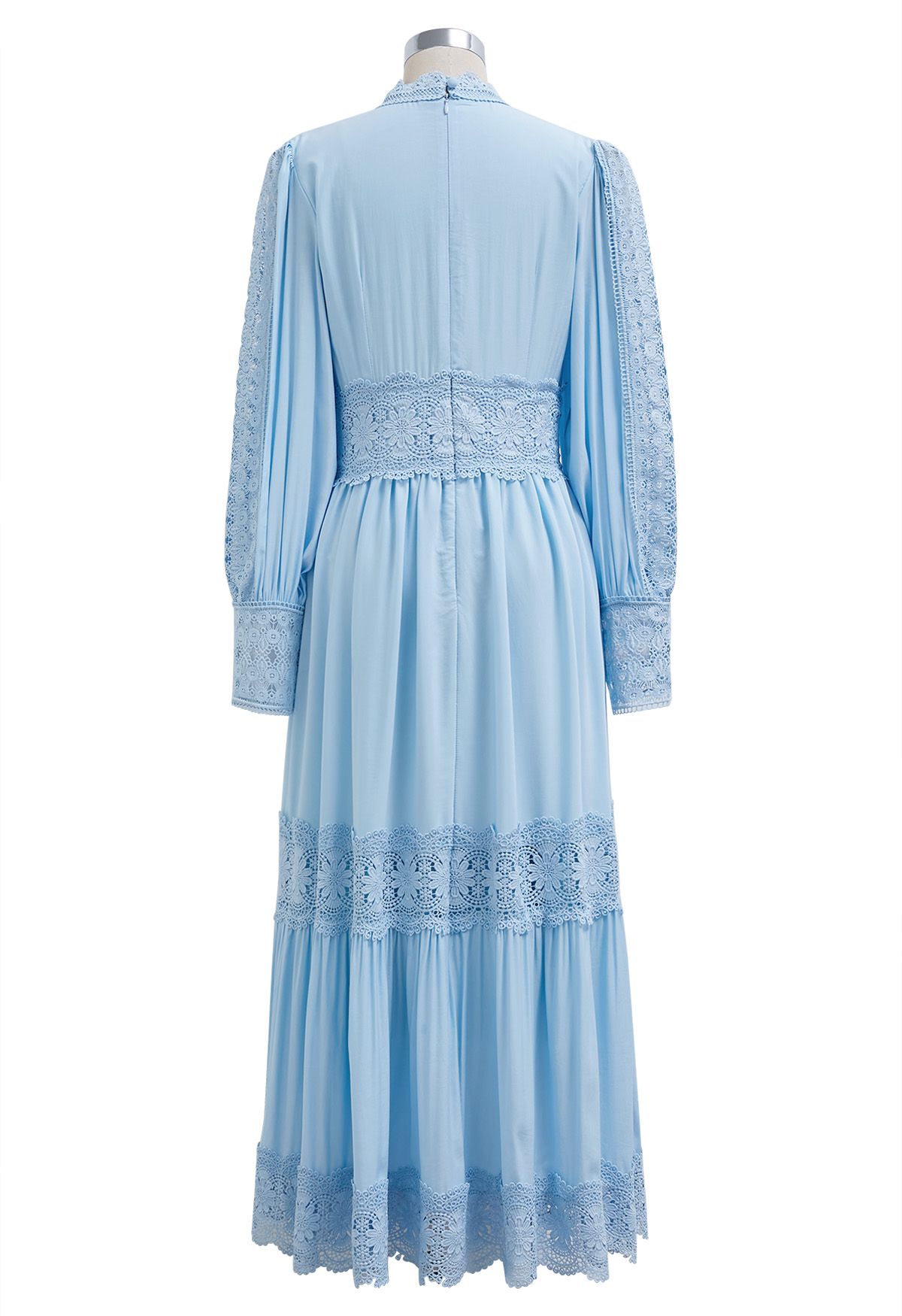 Victorian Elegance Cutwork Lace Maxi Dress in Baby Blue