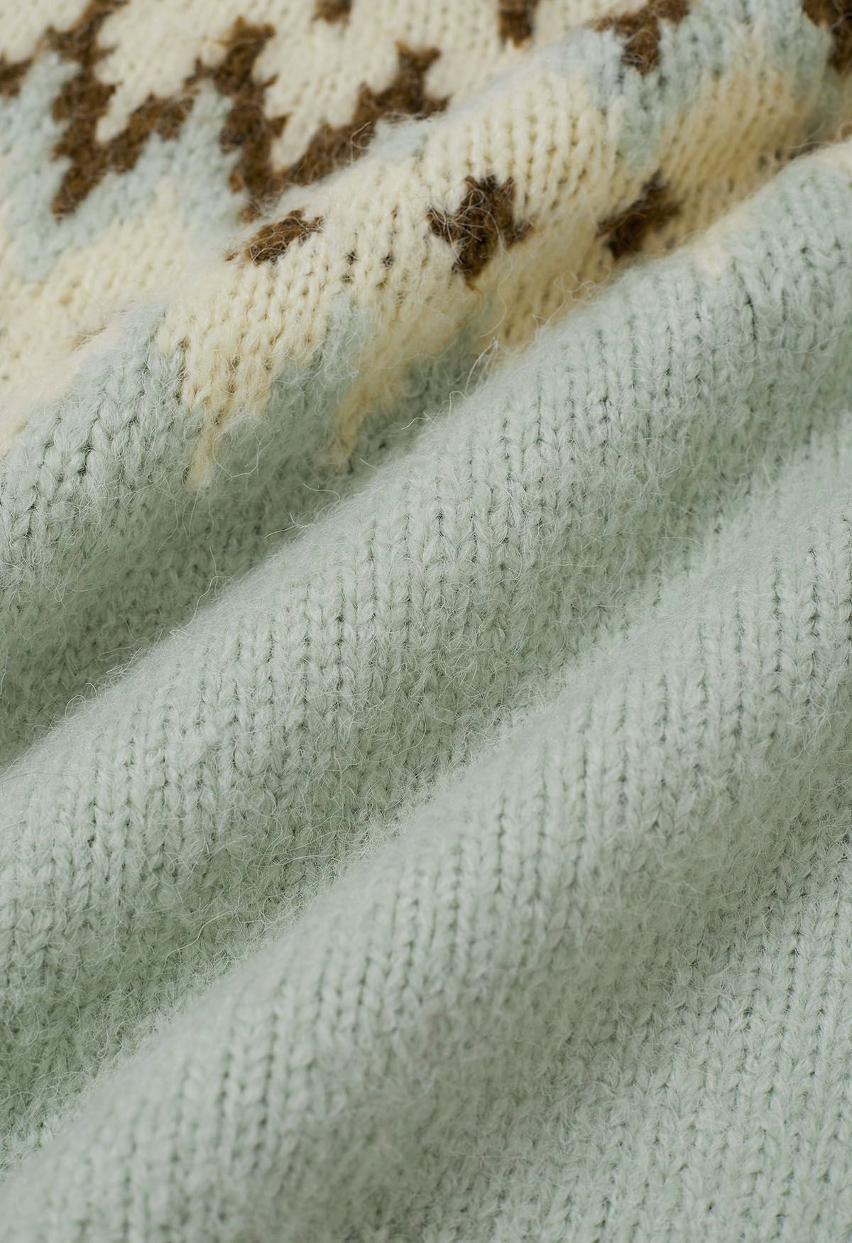 Winter Whimsy Fair Isle Ribbed Knit Sweater in Mint