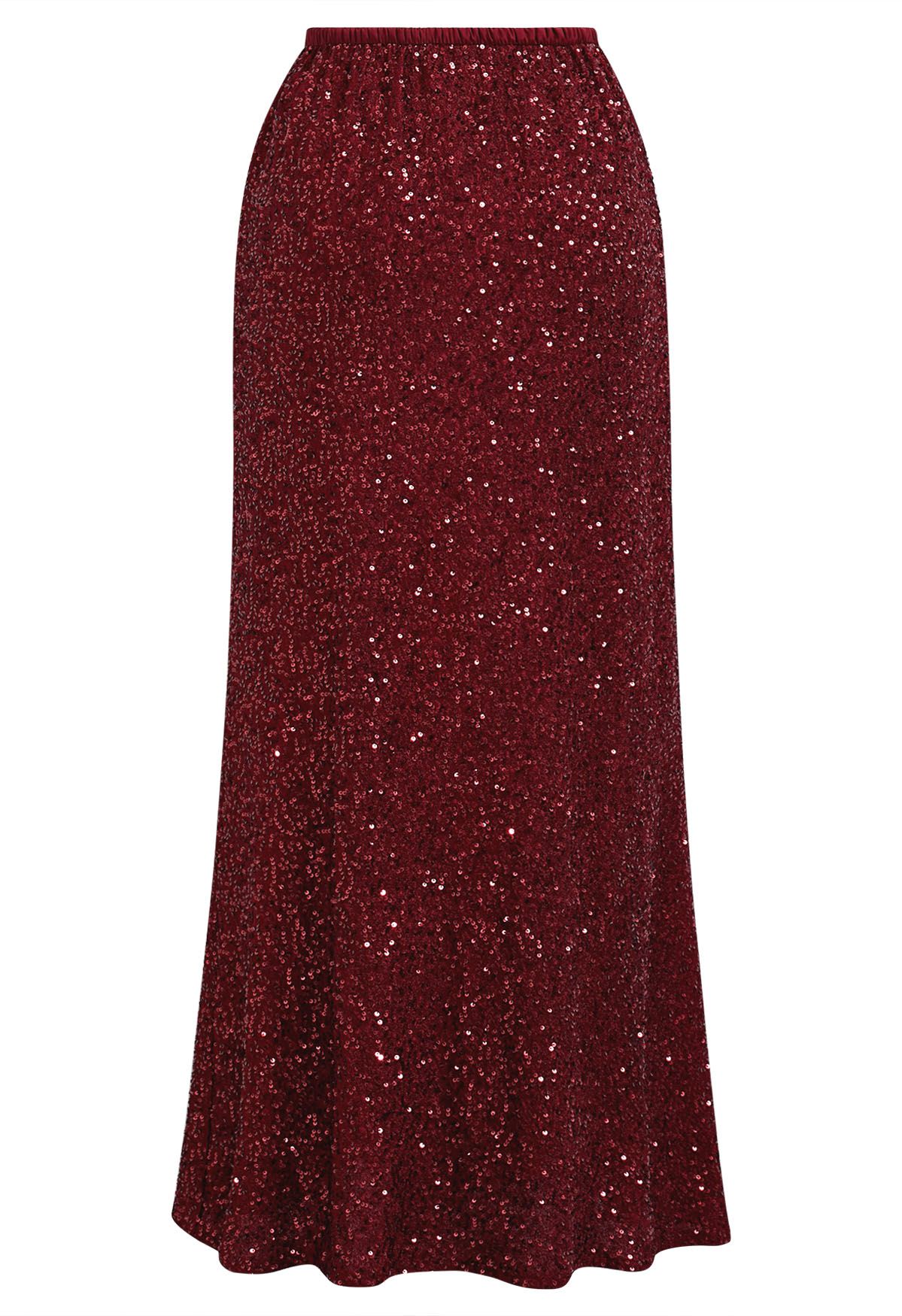 Full Sequin Mermaid Maxi Skirt in Red