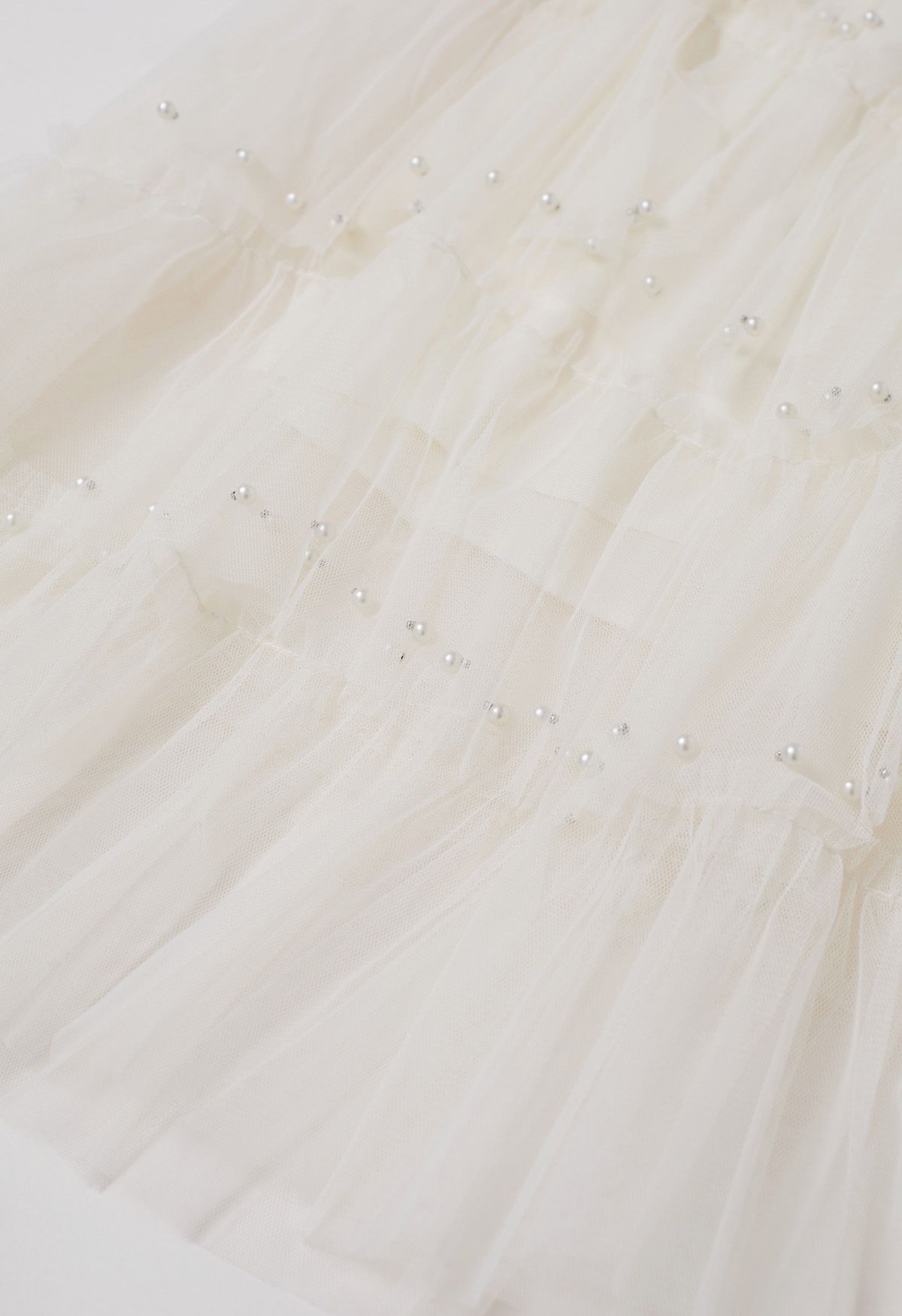 Ethereal Tiered Pearl Tulle Maxi Skirt in White