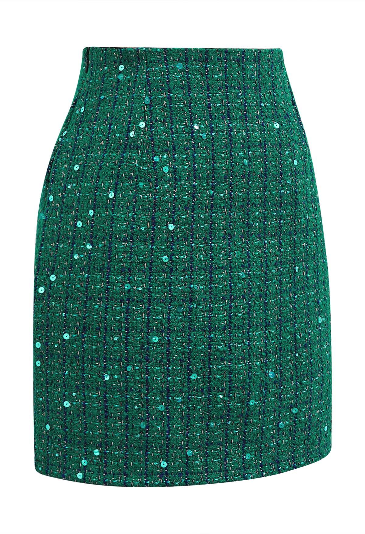 Holiday Sequin Tweed Mini Skirt