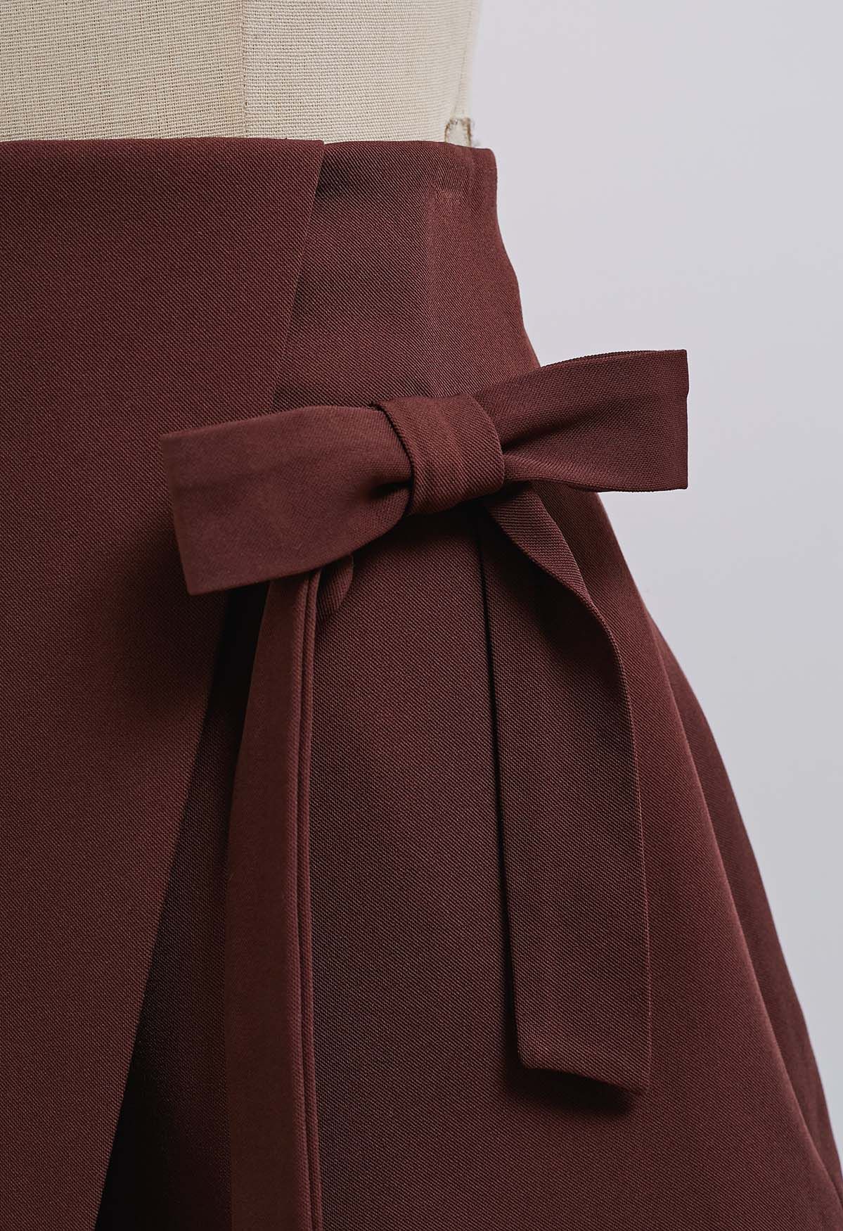 Statement Bowknot Flap Mini Skorts in Burgundy