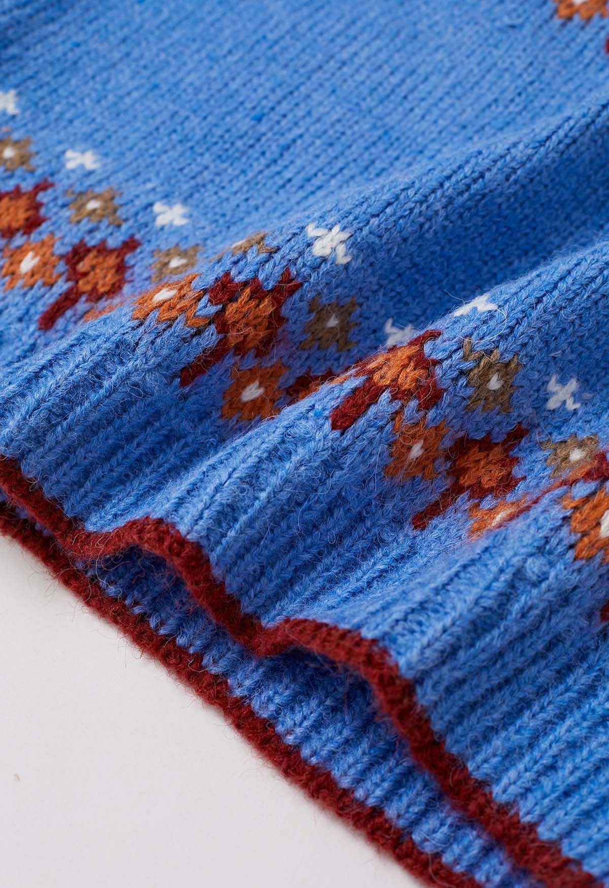 Snowflake Wonderland Fair Isle Knit Sweater in Blue