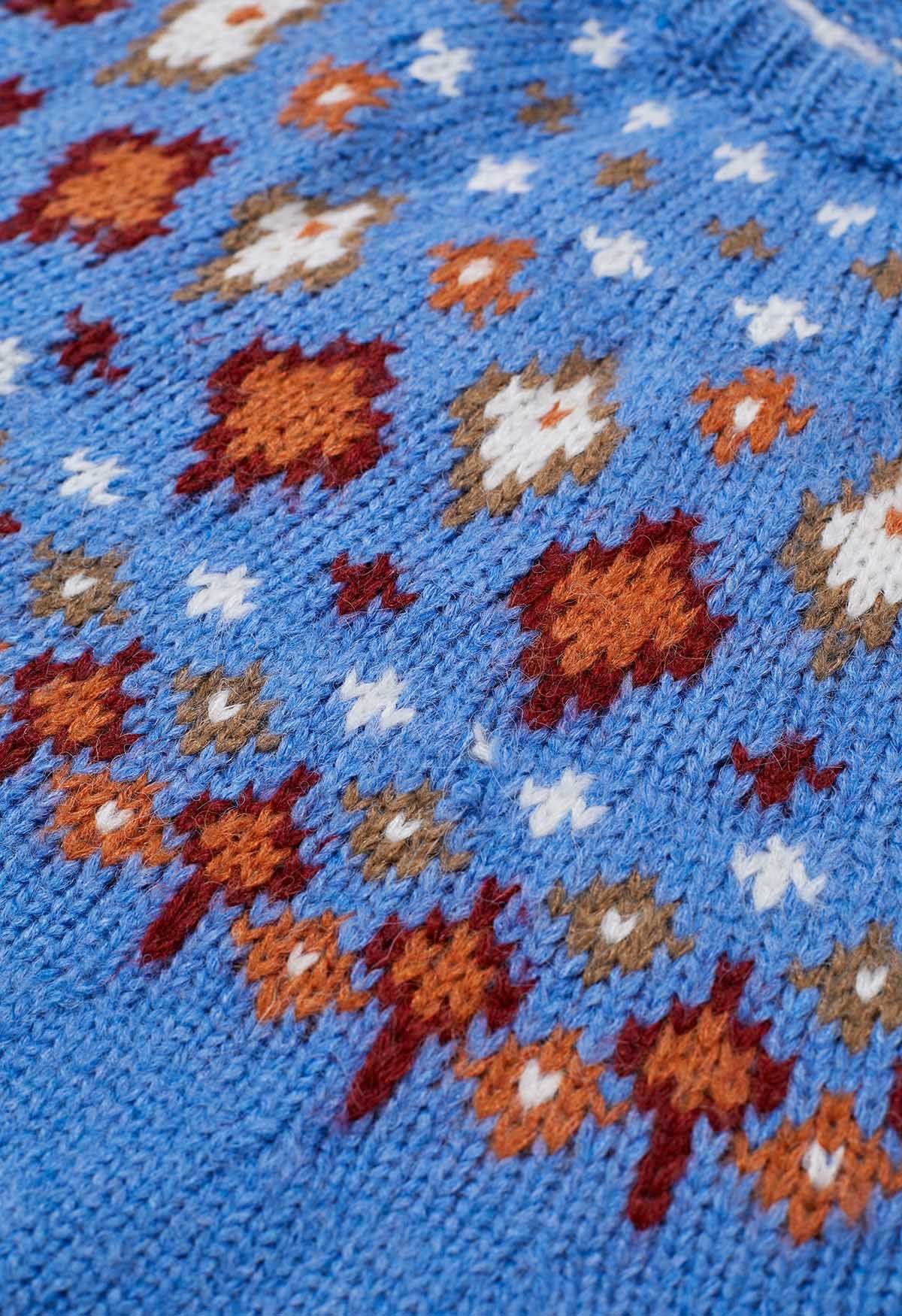 Snowflake Wonderland Fair Isle Knit Sweater in Blue