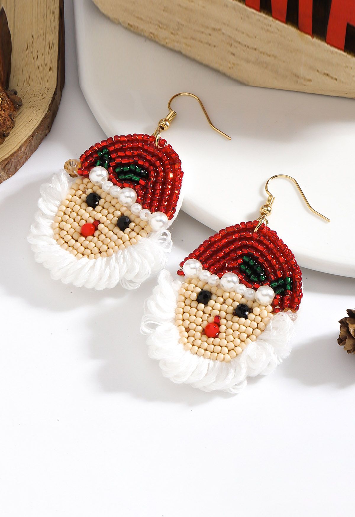 Jolly Santa Claus Beaded Hook Earrings