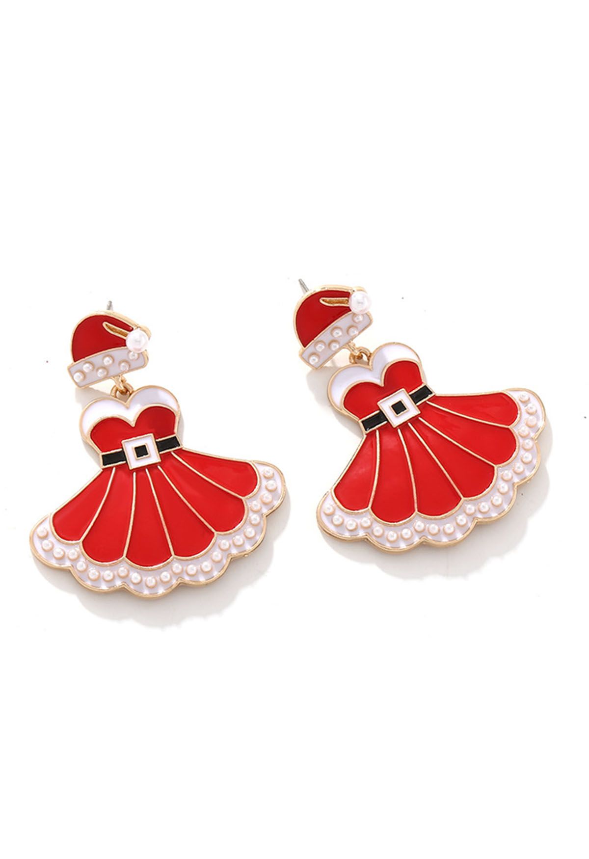 Pearl Christmas Dress Enamel Earrings