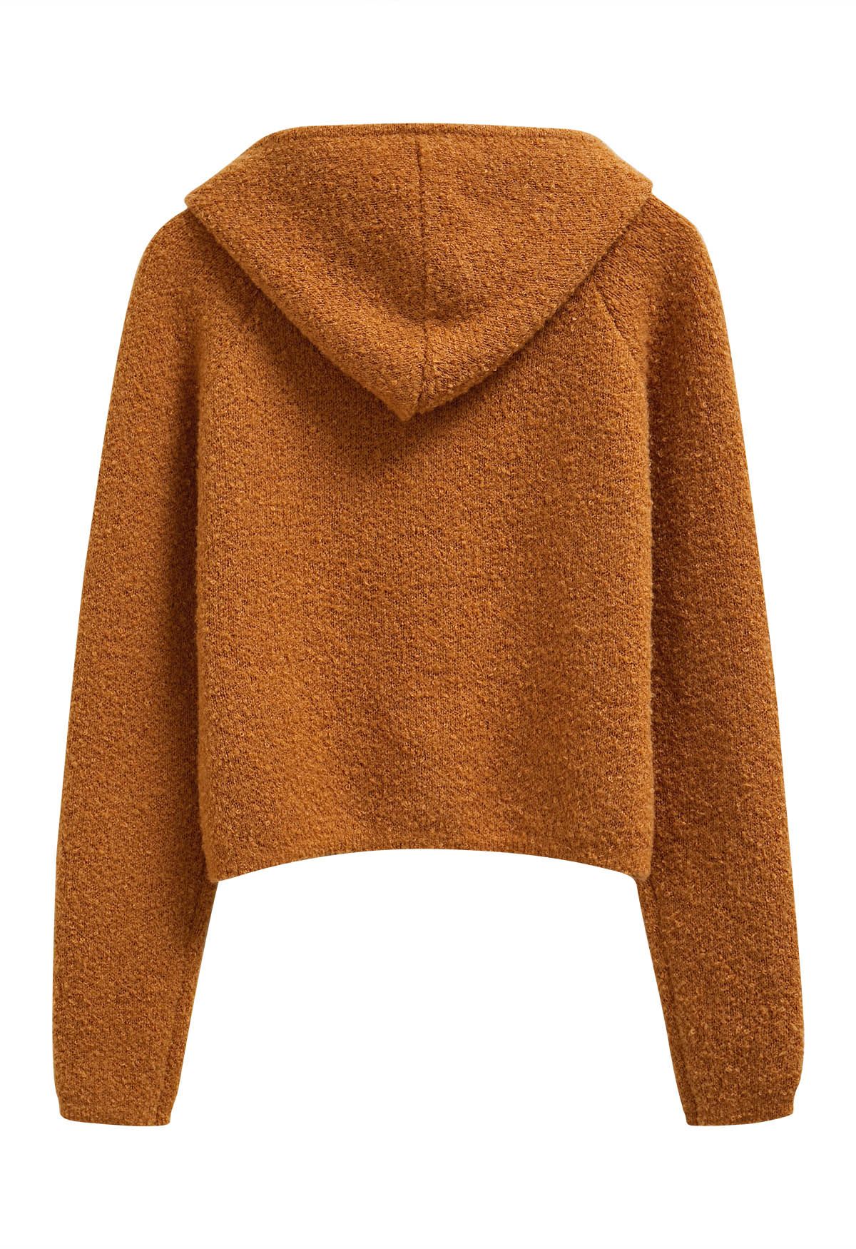 Winter Essentials Hooded Zip-Up Knit Cardigan in Orange