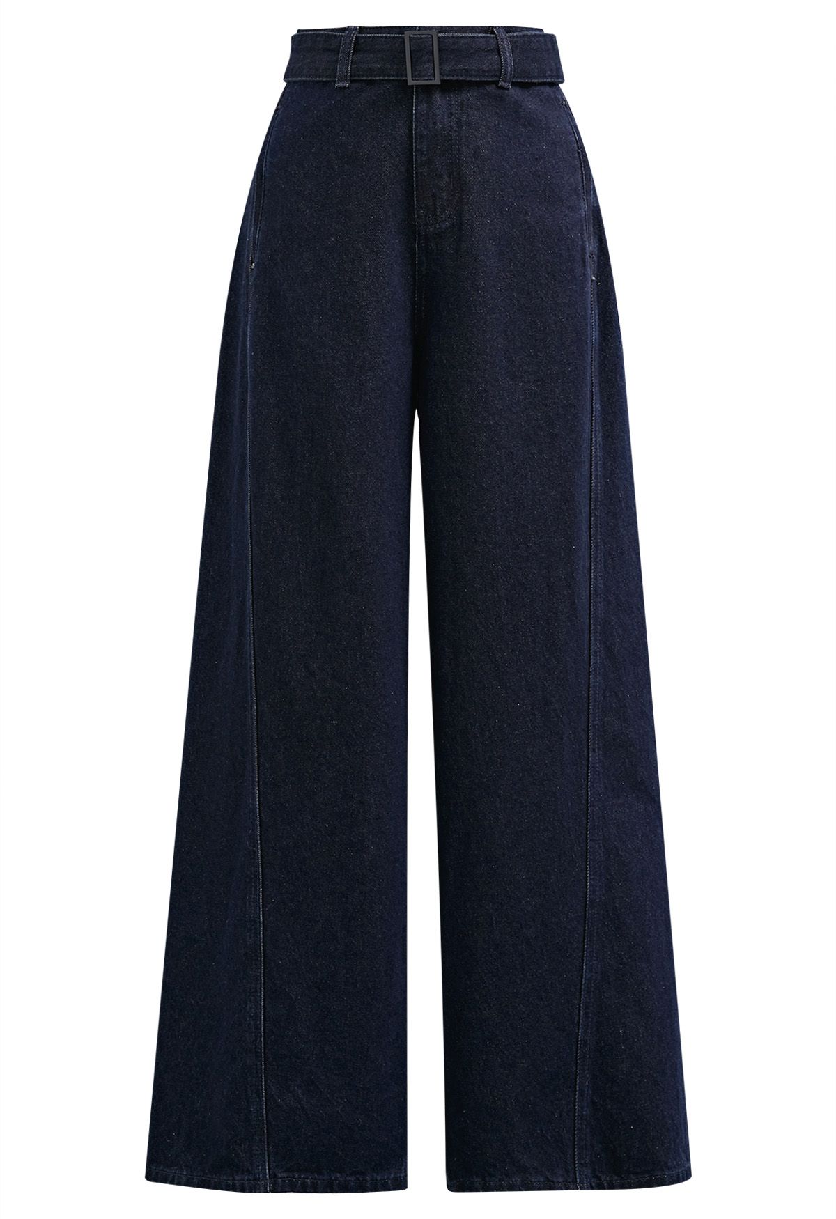 Classic Belted High-Waist Wide-Leg Jeans in Navy