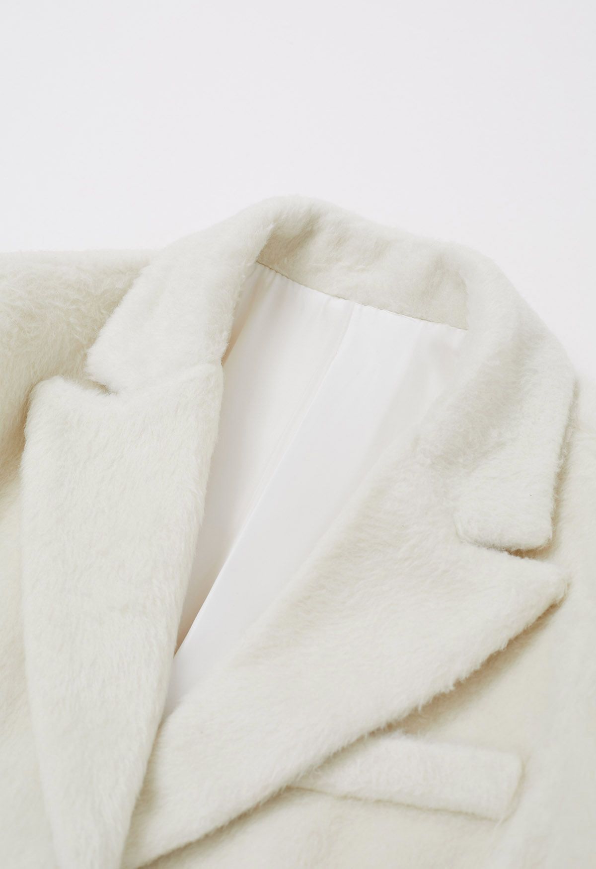 Peak Lapel Buttoned Faux Fur Blazer Coat in Ivory