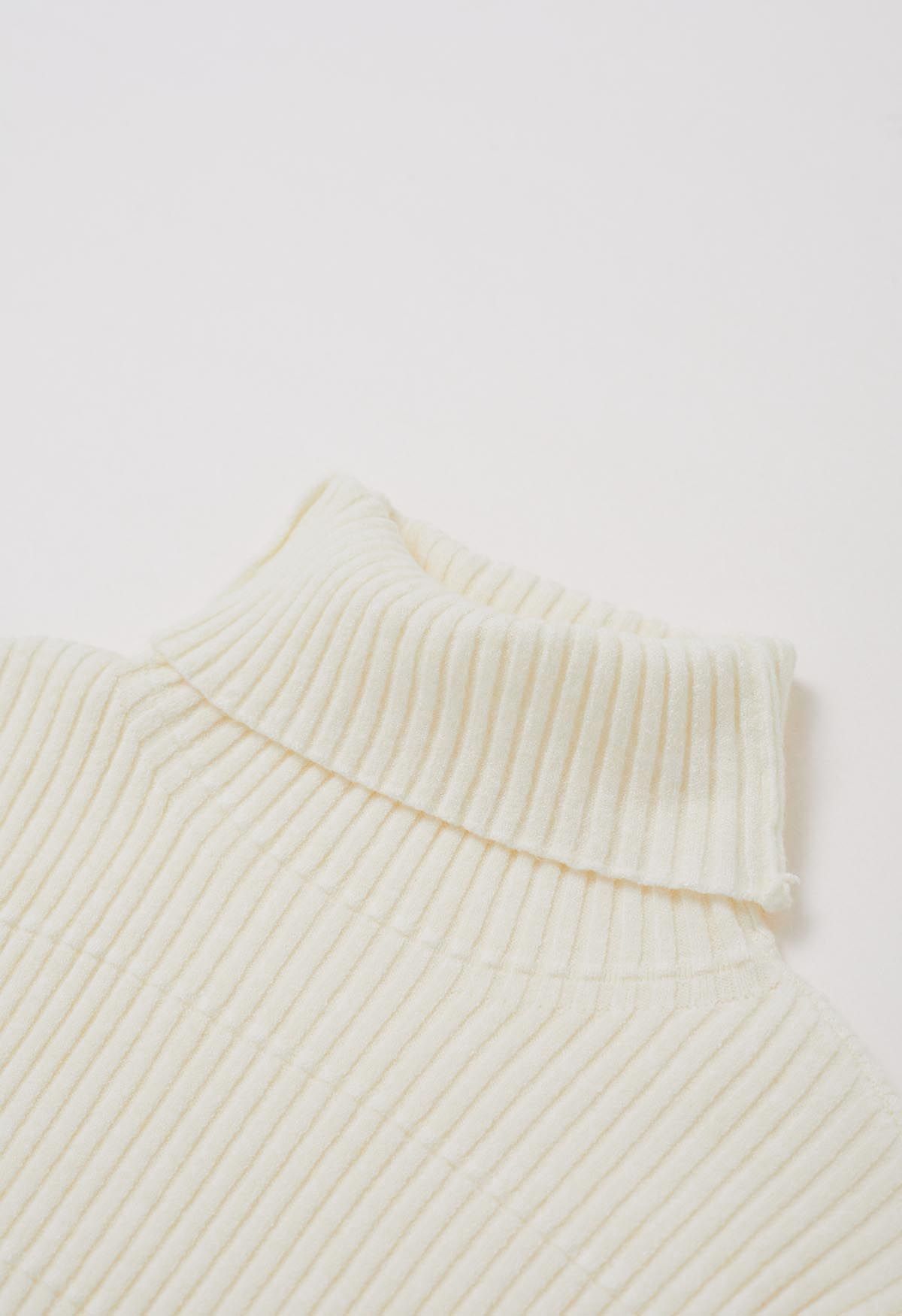 Softness Turtleneck Ribbed Texture Knit Top in Cream