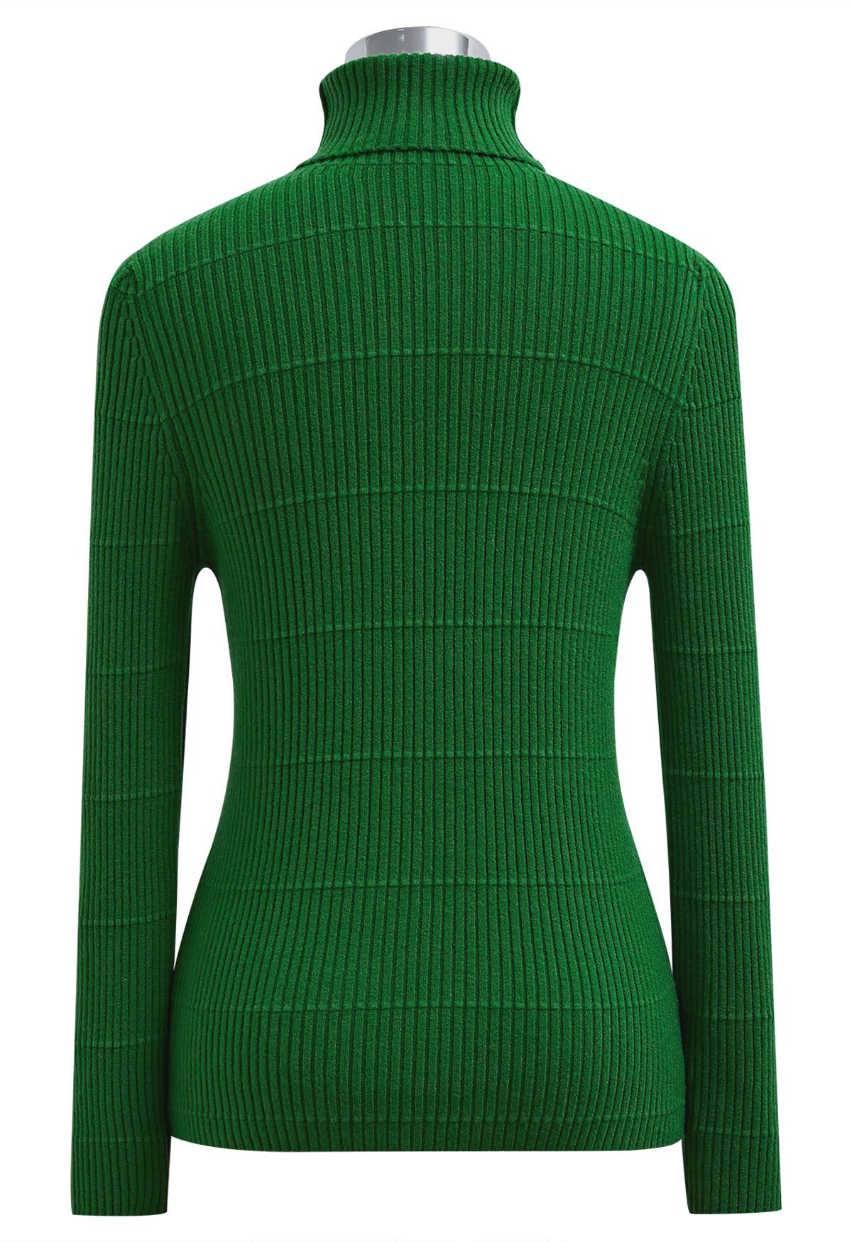 Softness Turtleneck Ribbed Texture Knit Top in Green