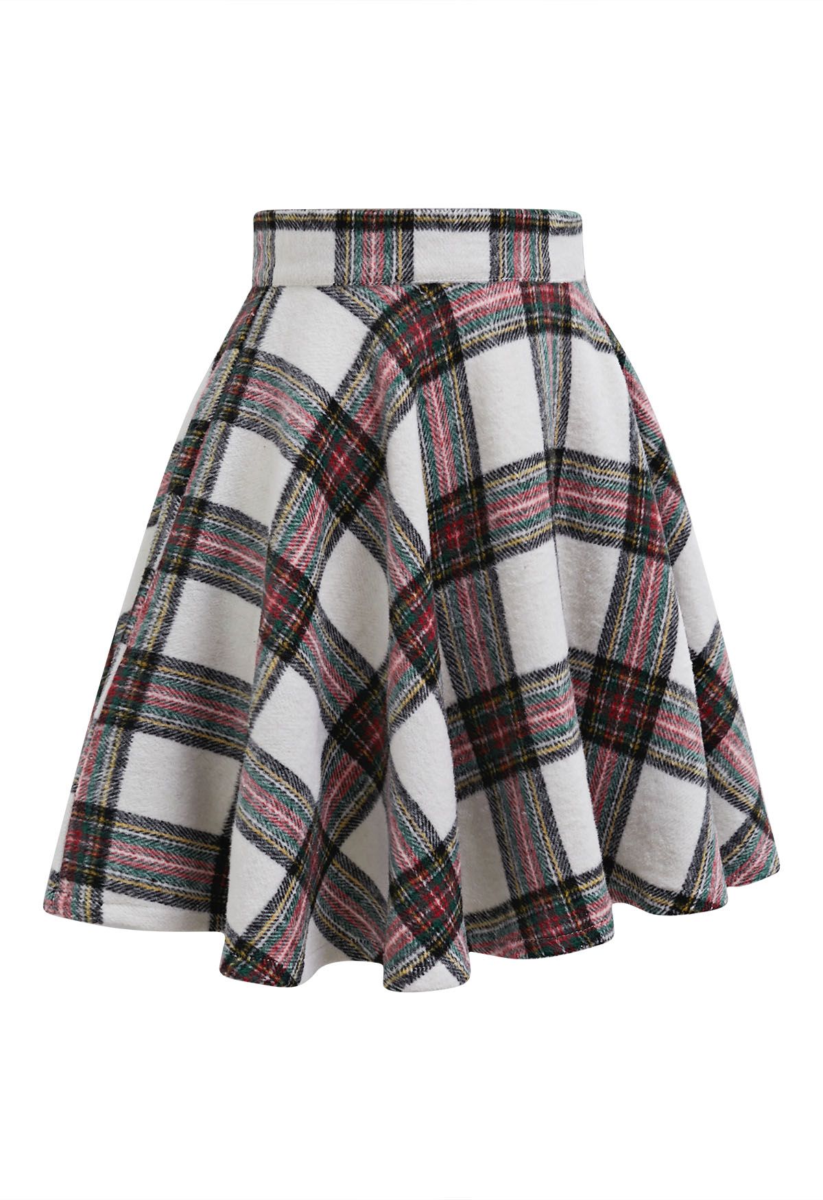 Festive Charm Tartan Flare Mini Skirt in Ivory