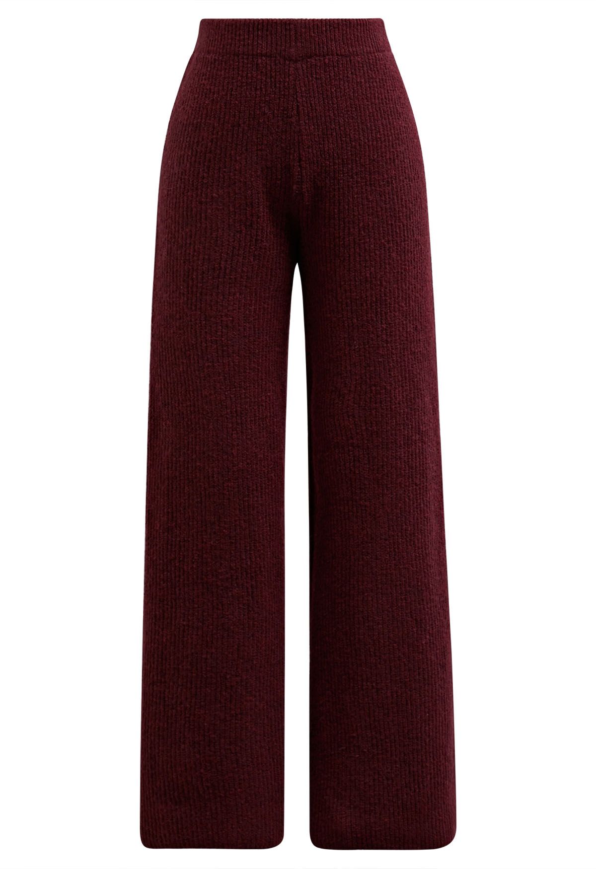 Burgundy Stripes Half-Zip Sweater and Pants Set