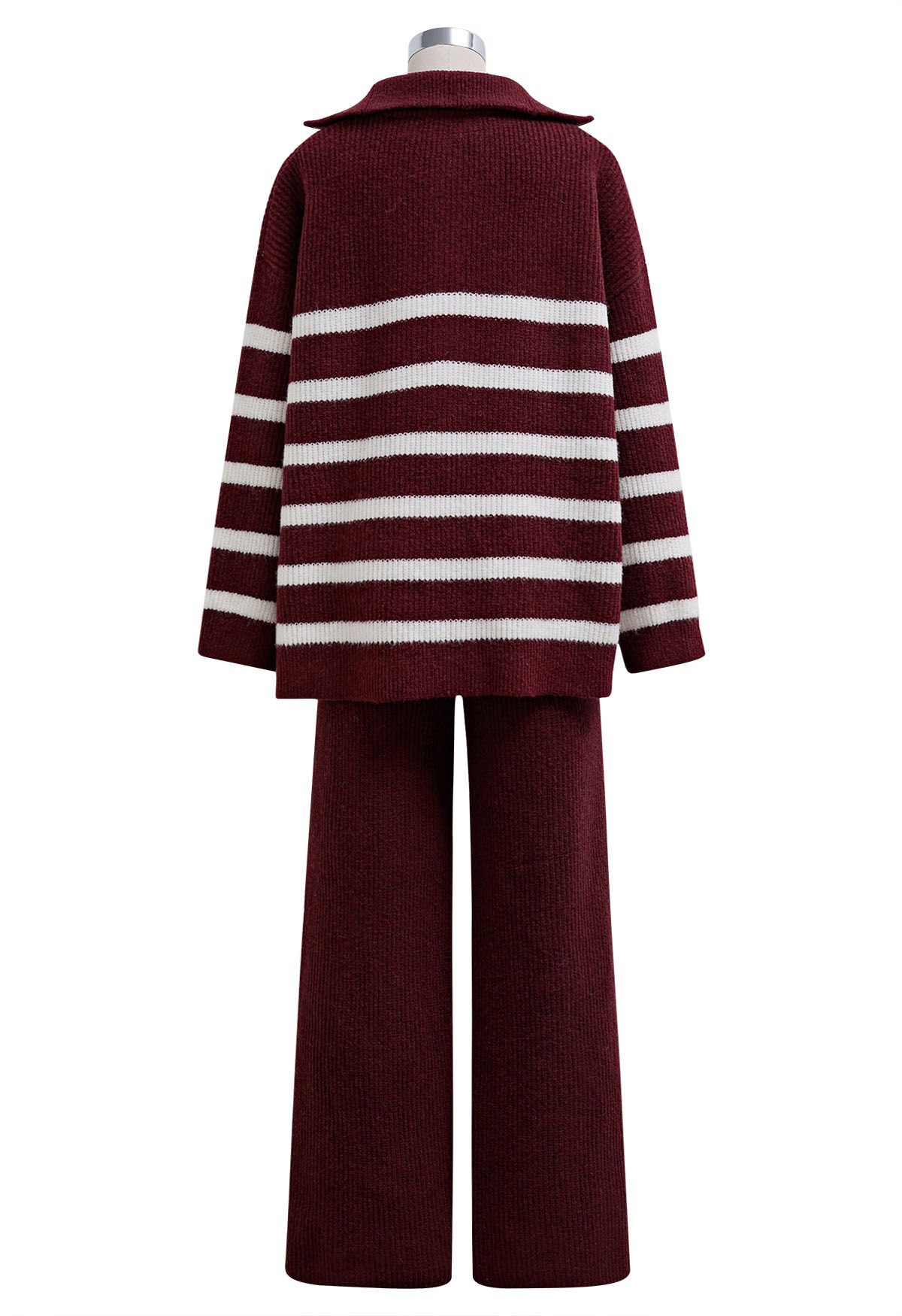 Burgundy Stripes Half-Zip Sweater and Pants Set