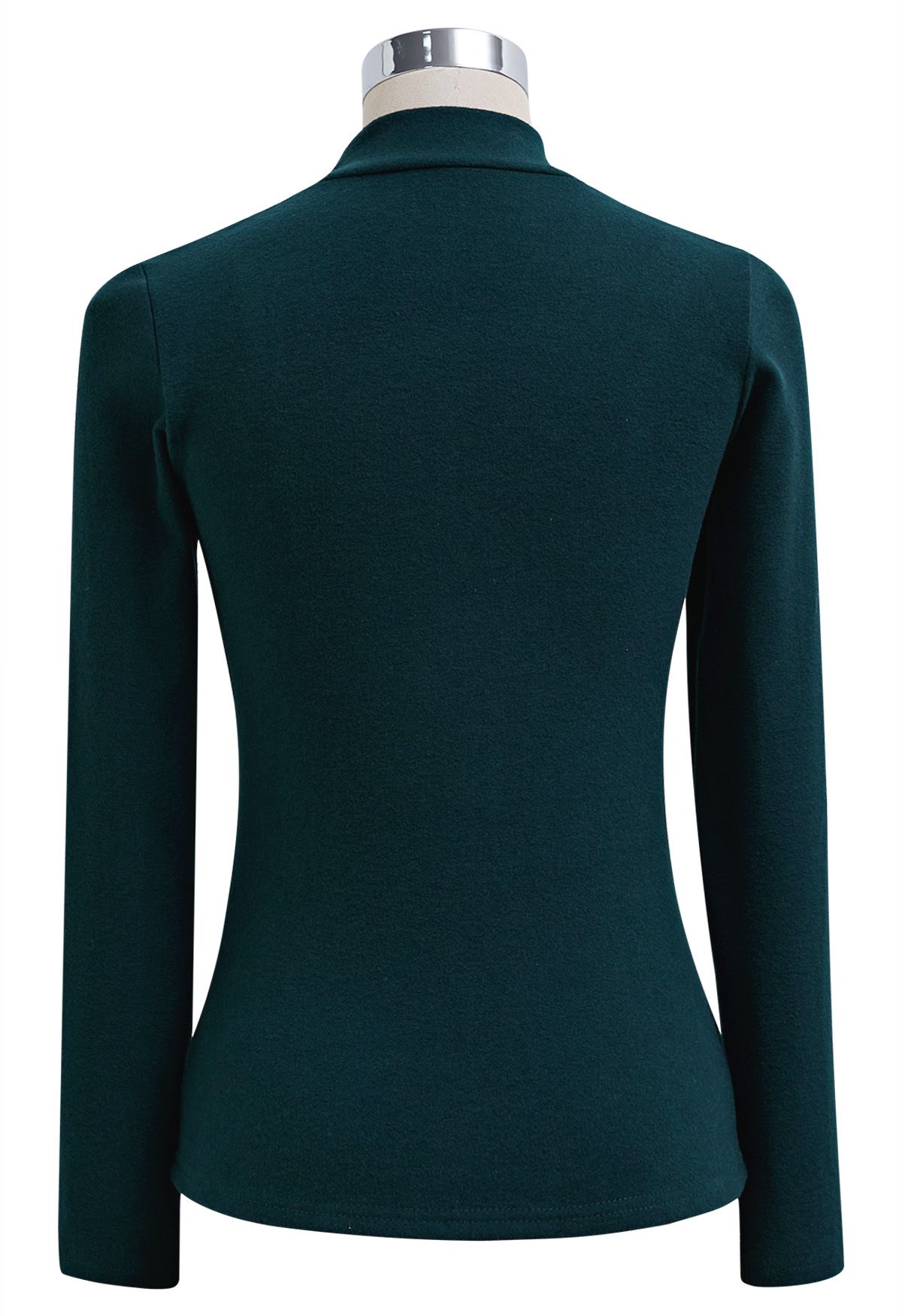 Tender Touch Crochet Trim Mock Neck Top in Dark Green