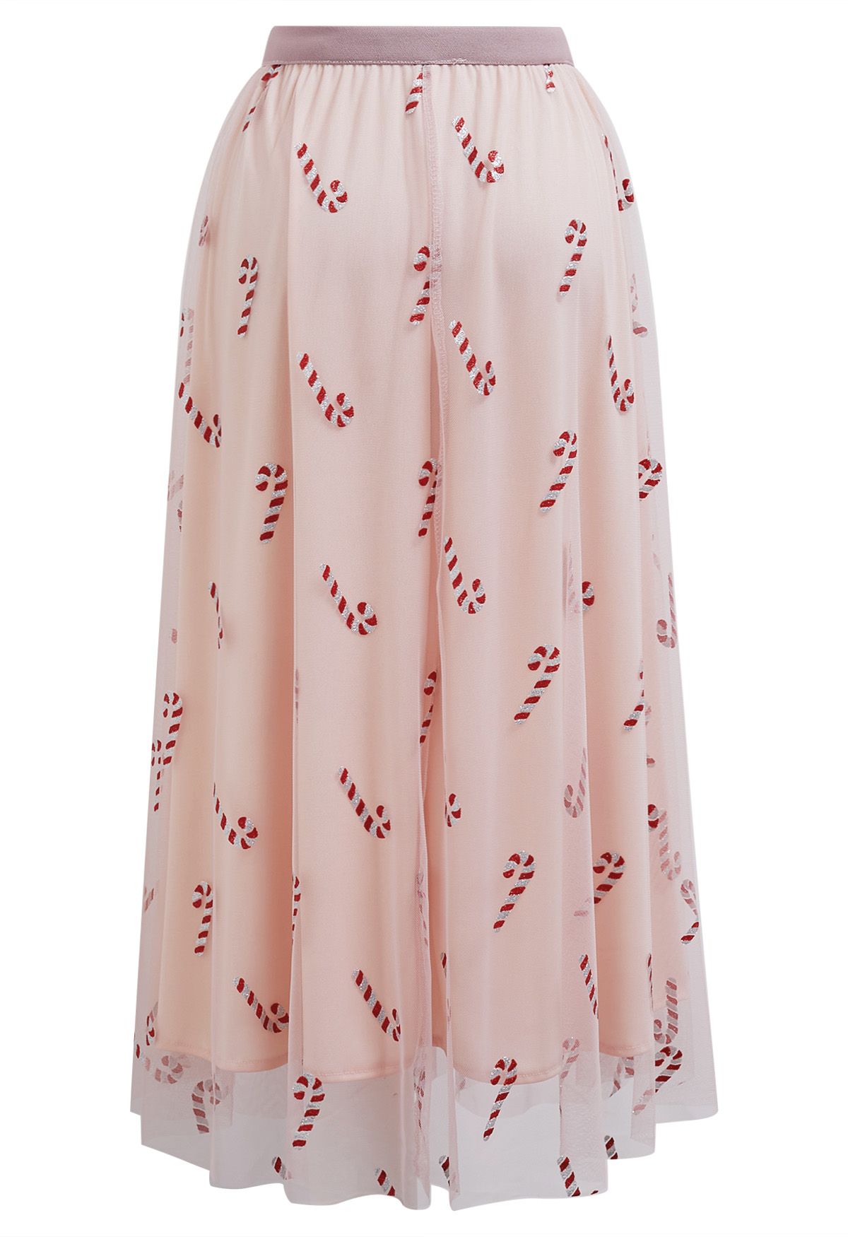 Shimmer Candy Cane Mesh Tulle Midi Skirt in Pink