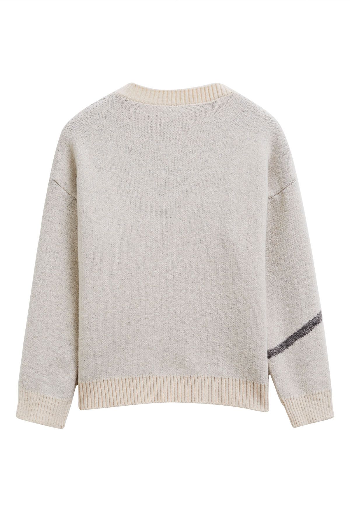 Contrast Color Boucle Bow Knit Sweater in Ivory