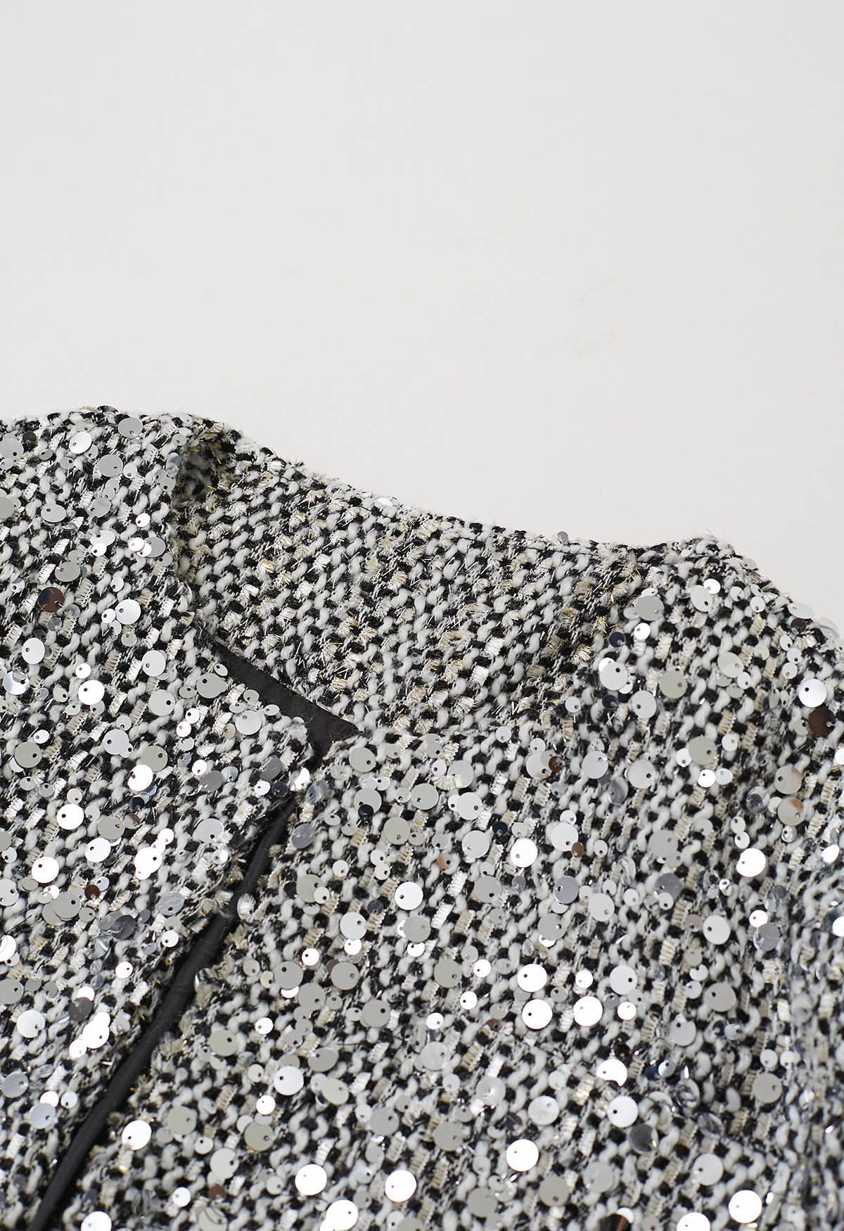 Silver Sequin Embellishment Tweed Jacket