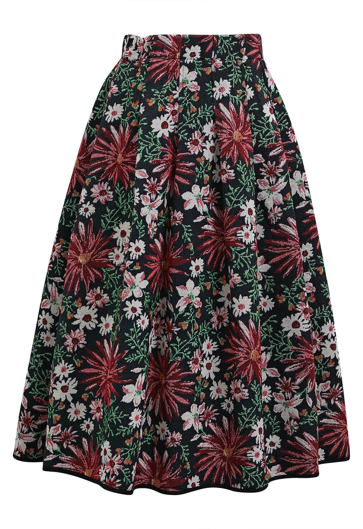 Daisy Garden Side Pocket A-Line Midi Skirt