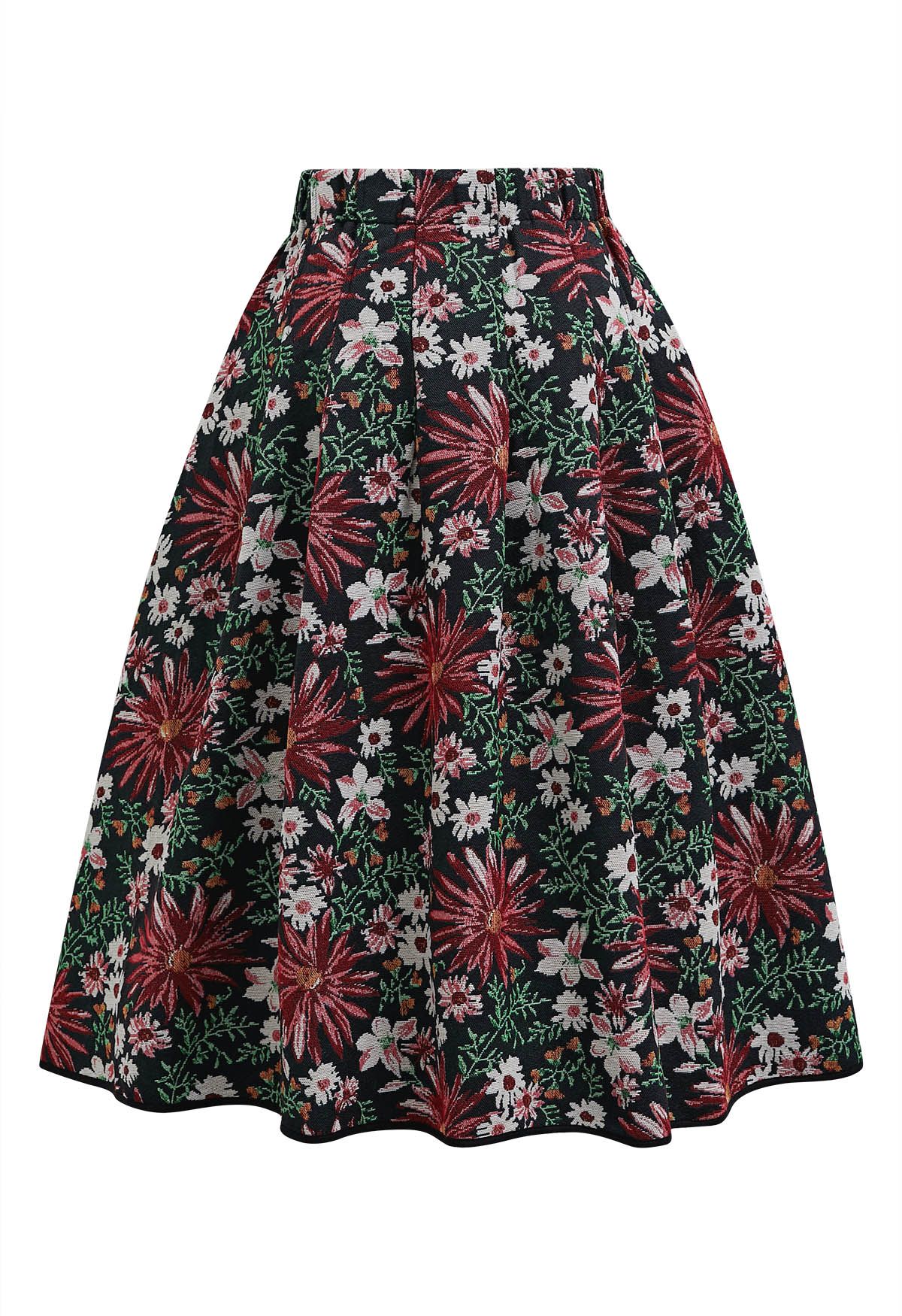 Daisy Garden Side Pocket A-Line Midi Skirt