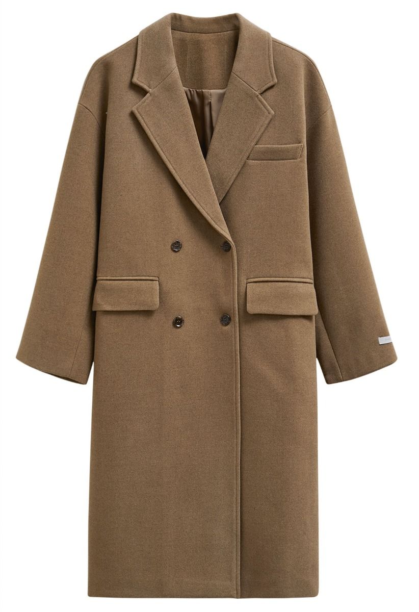 Timeless Trendy Double-Breasted Longline Coat in Camel