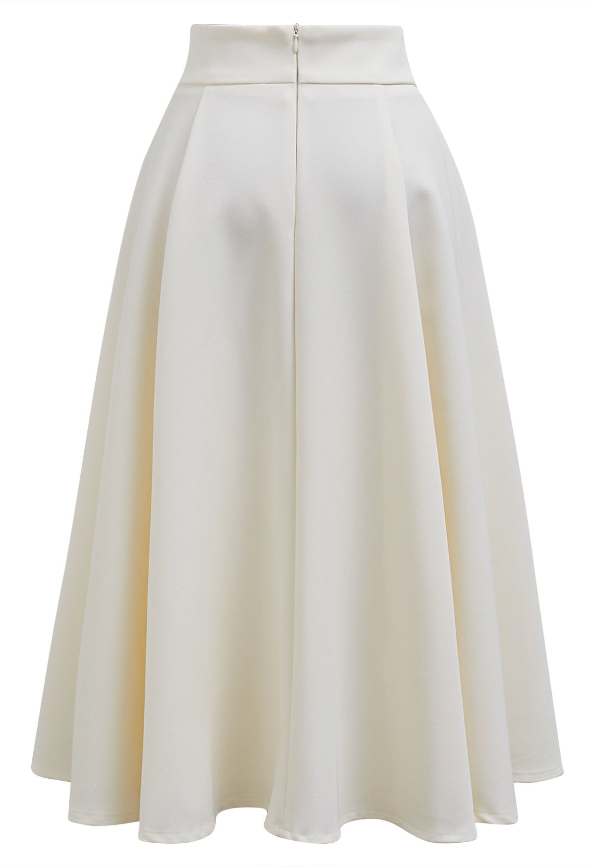 Solid Ivory High-Waist A-Line Midi Skirt