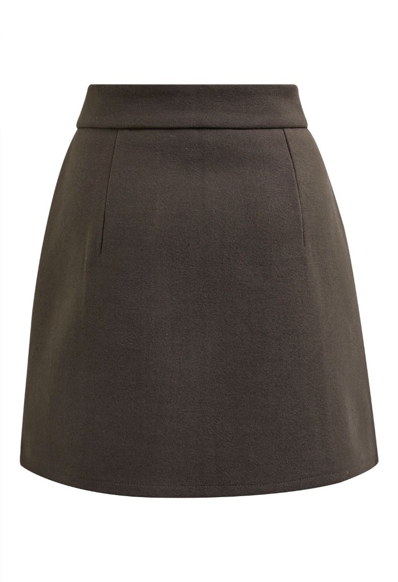 Effortless Charm Flap Pocket Zipper Mini Skirt in Brown