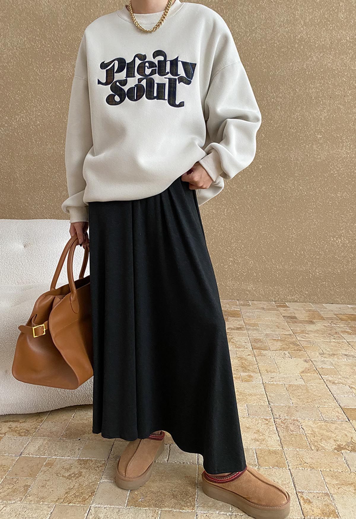 Pretty Soul Fleece-Lined Oversize Sweatshirt in Ivory