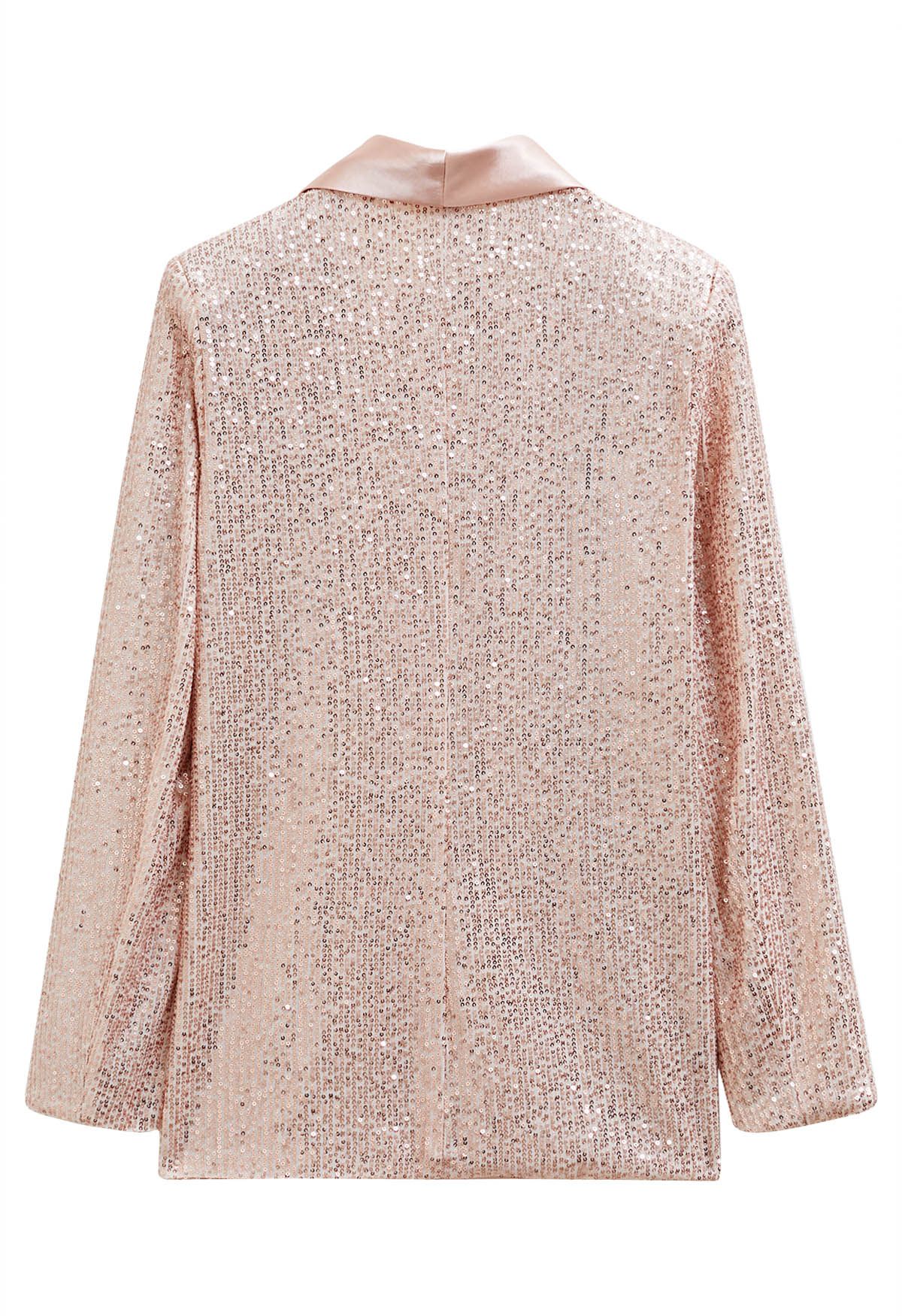 Dazzling Sequin Open Front Shawl Blazer in Peach