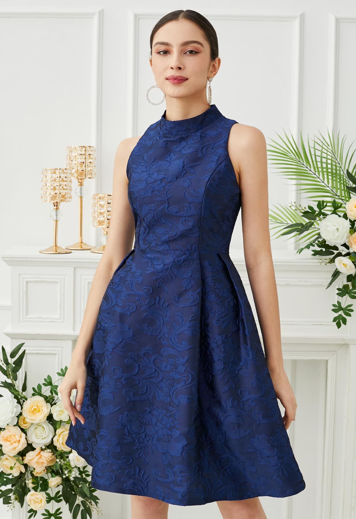 Splendid Floral Jacquard Sleeveless Dress in Royal Blue