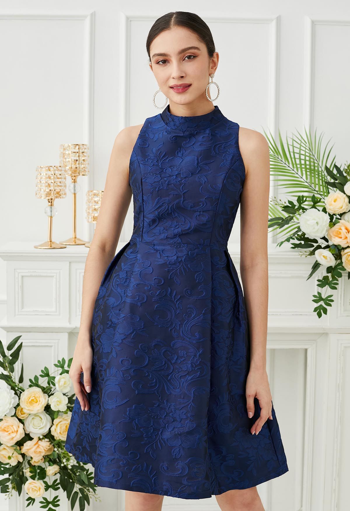 Splendid Floral Jacquard Sleeveless Dress in Royal Blue