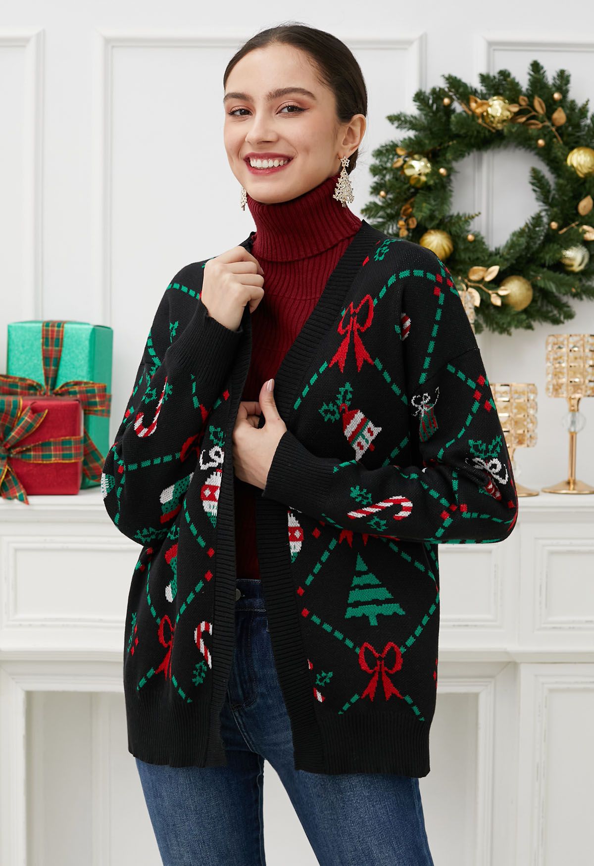 Jolly Christmas Elements Knit Cardigan