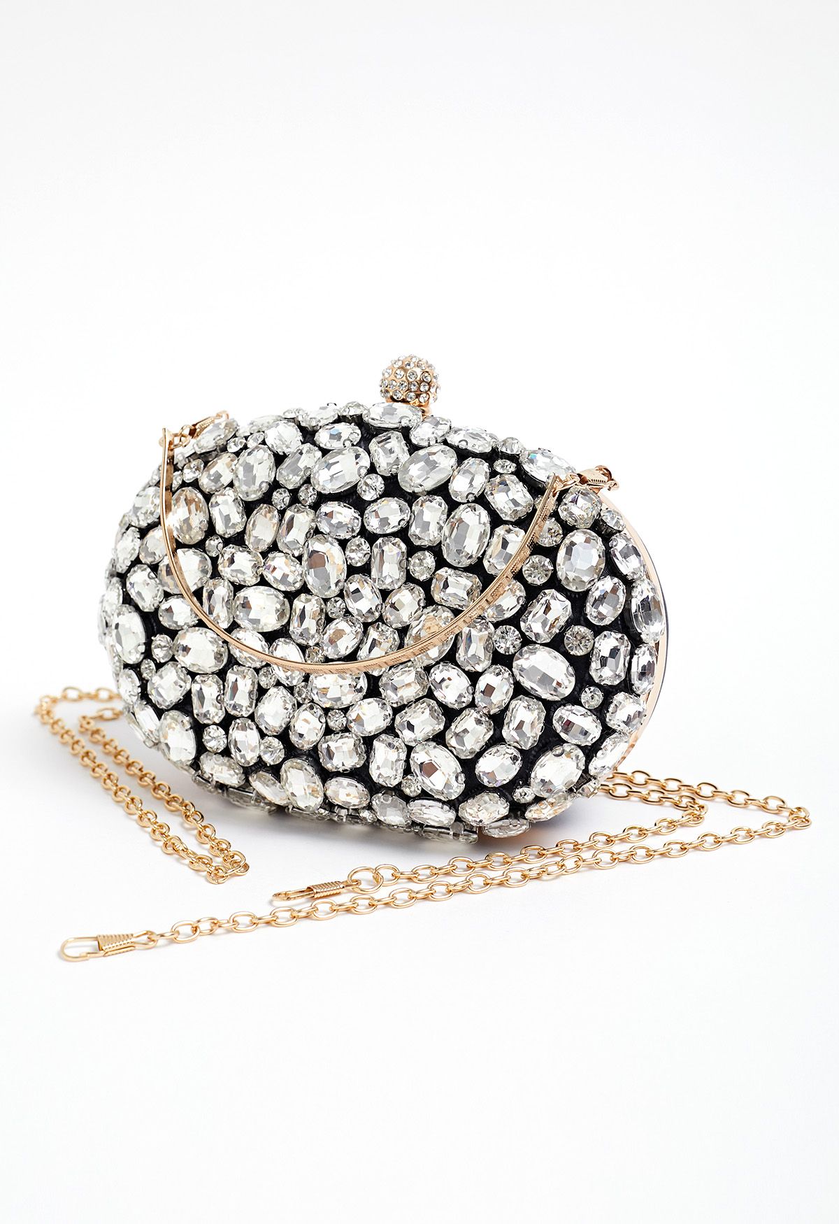 Sparkly Rhinestones Oval Clutch in Black