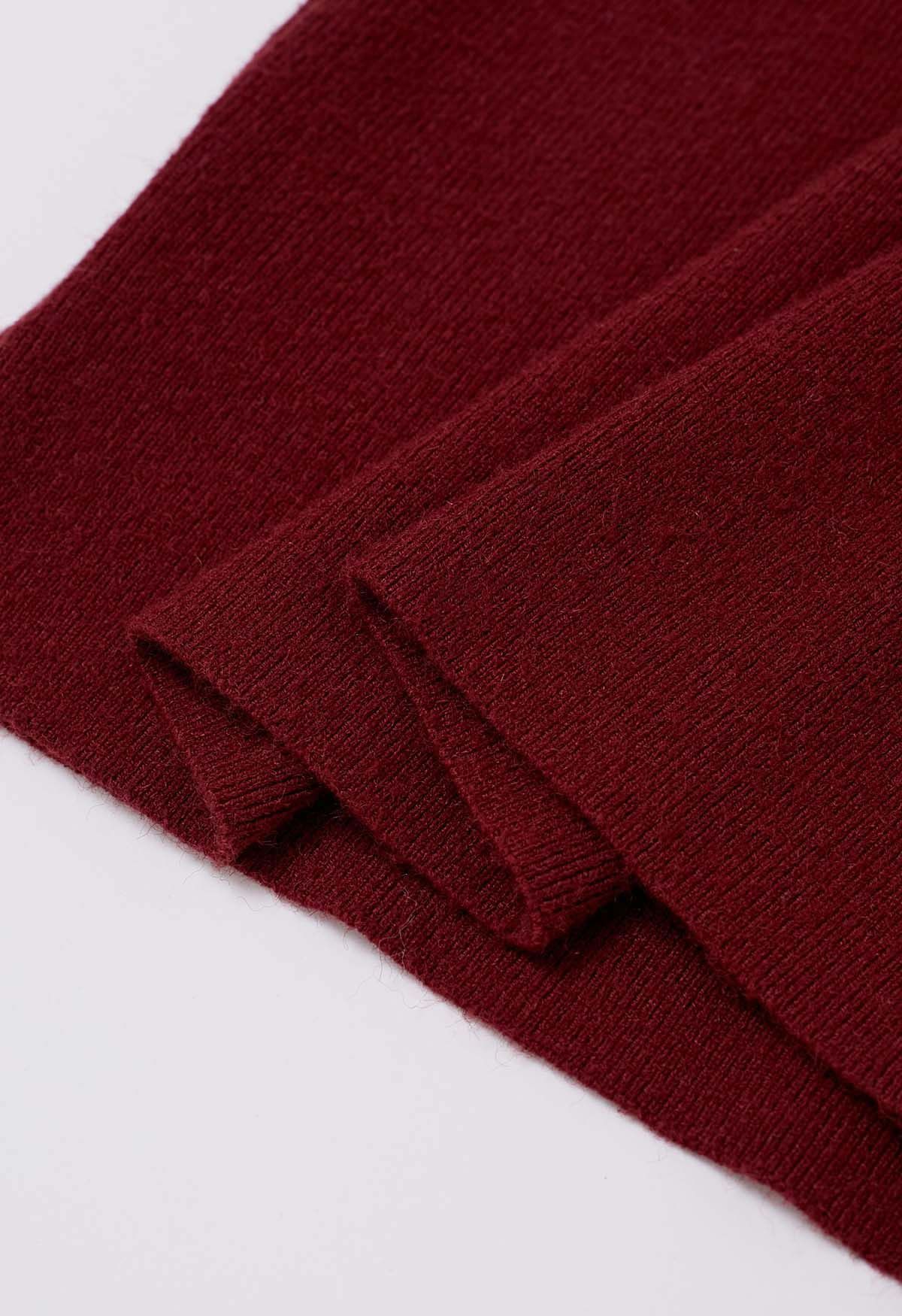 Turtleneck Gigot Sleeve Knit Top in Burgundy